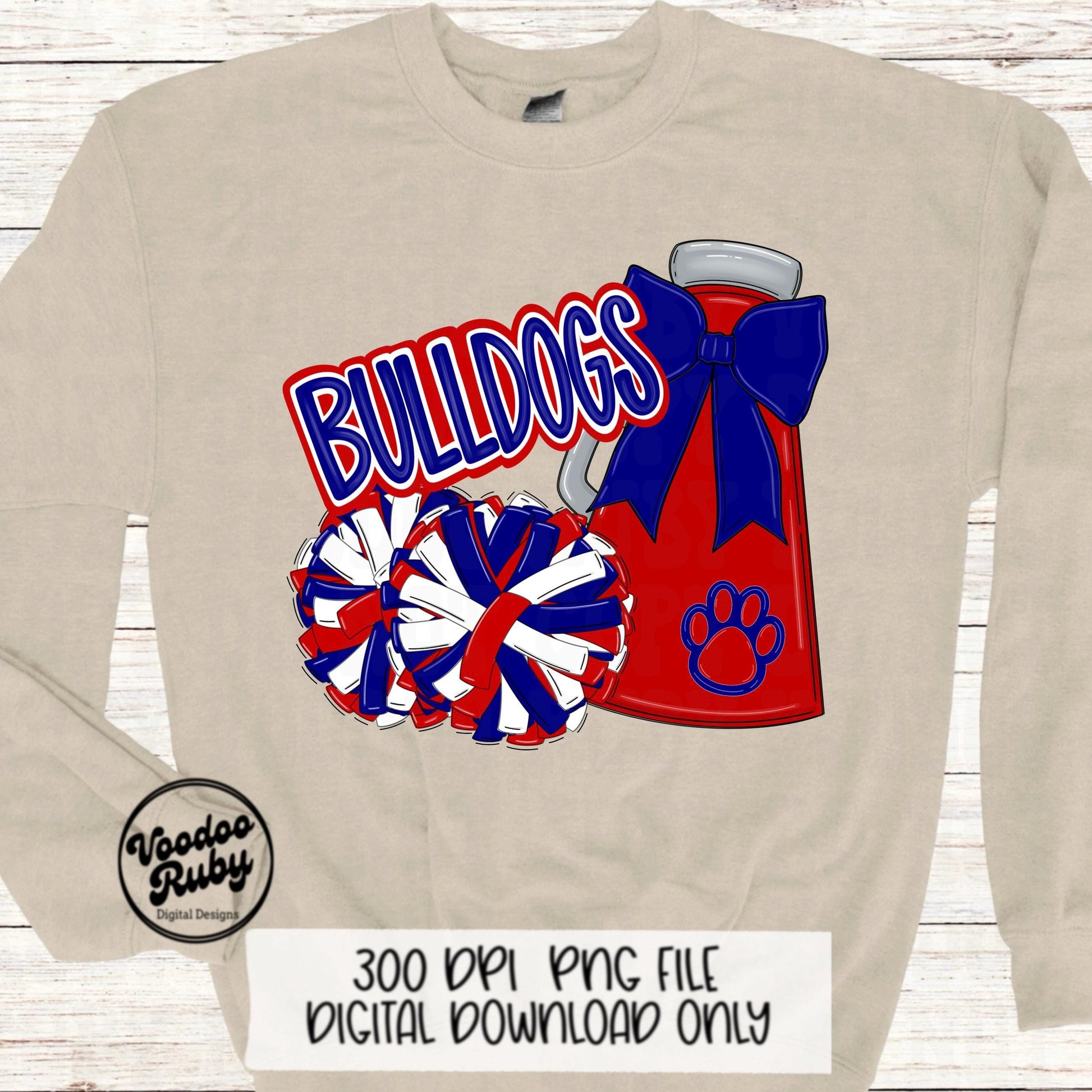 Bulldogs Cheer Mascot PNG: Red and Blue Sublimation (Digital Download)