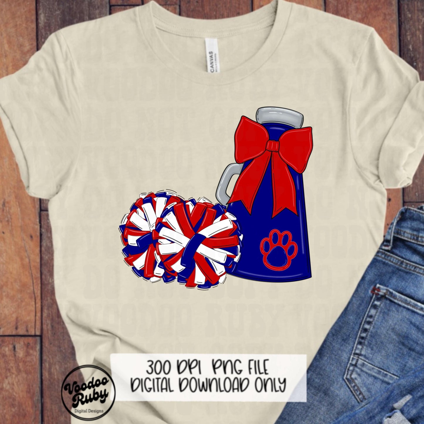 Cheerleader Mascot PNG: Red & Blue Cheer Design (Digital Download)