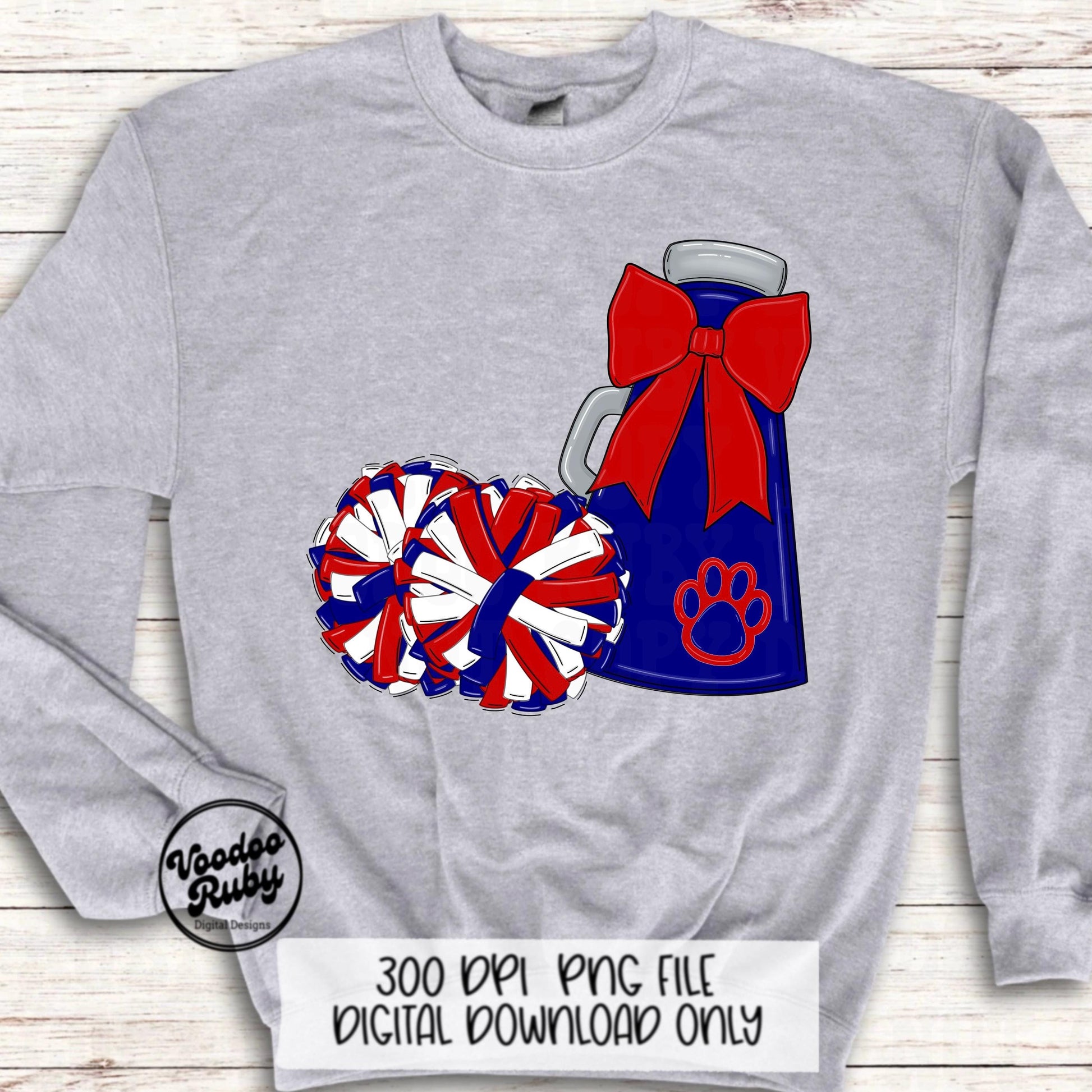 Cheerleader Mascot PNG: Red & Blue Cheer Design (Digital Download)