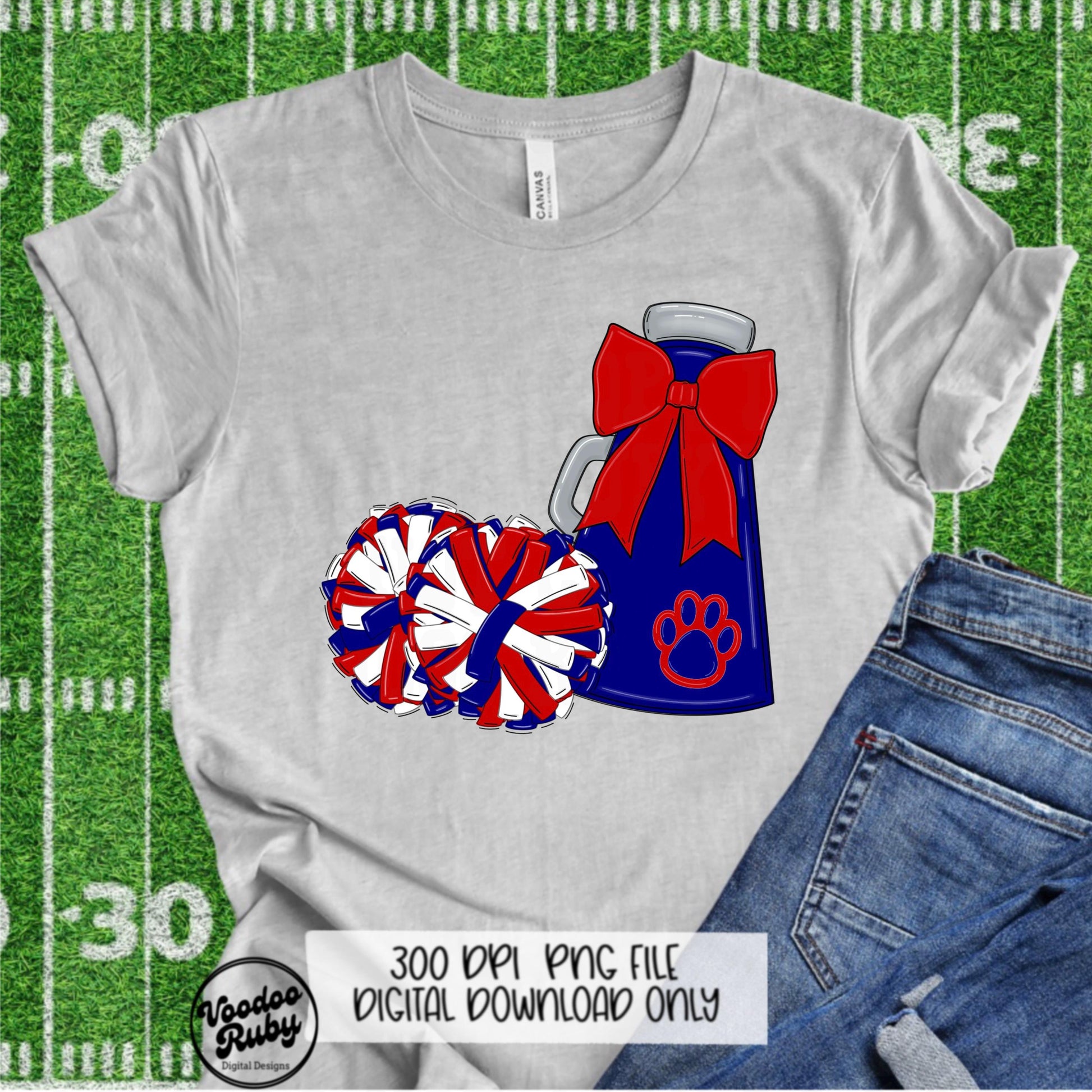 Cheerleader Mascot PNG: Red & Blue Cheer Design (Digital Download)