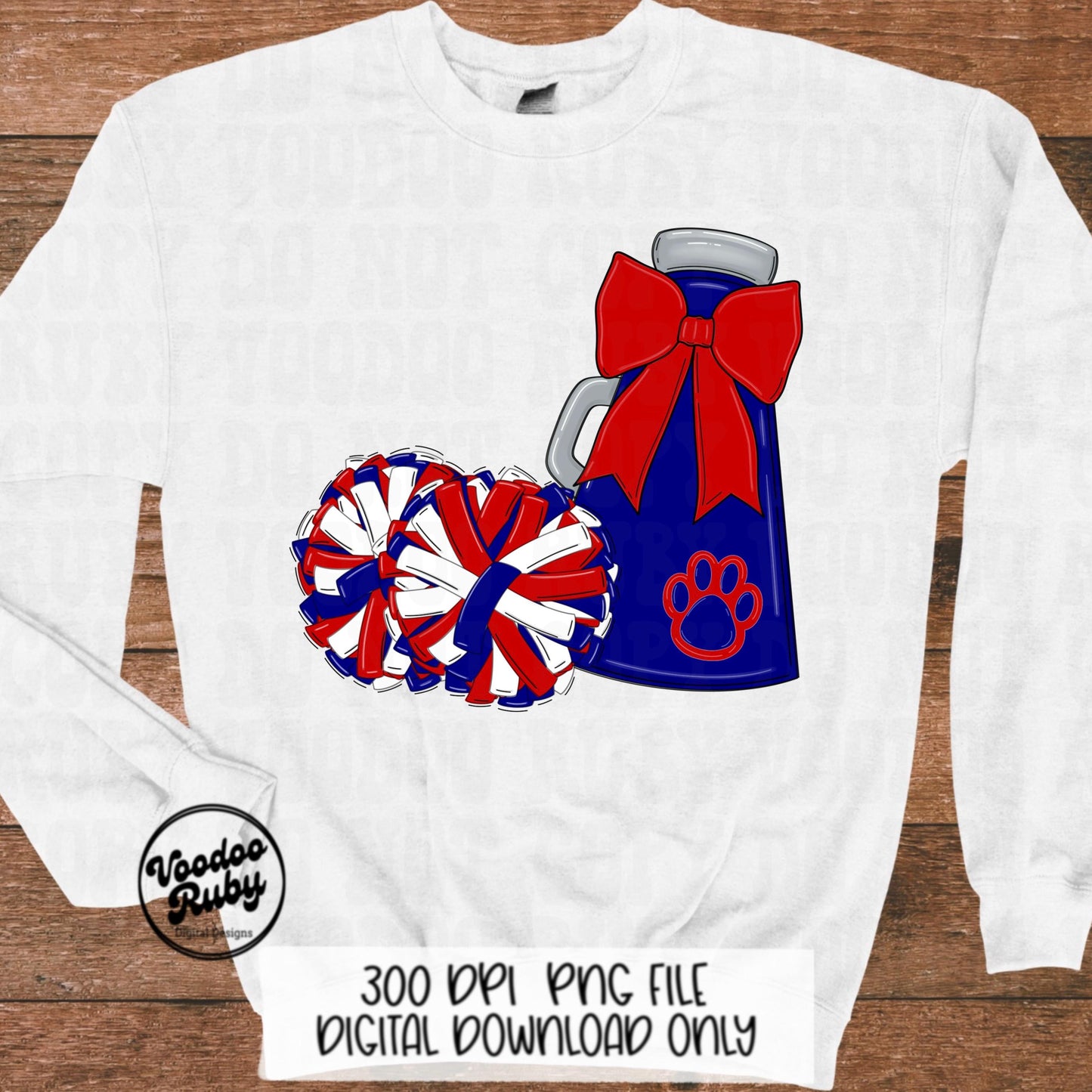 Cheerleader Mascot PNG: Red & Blue Cheer Design (Digital Download)