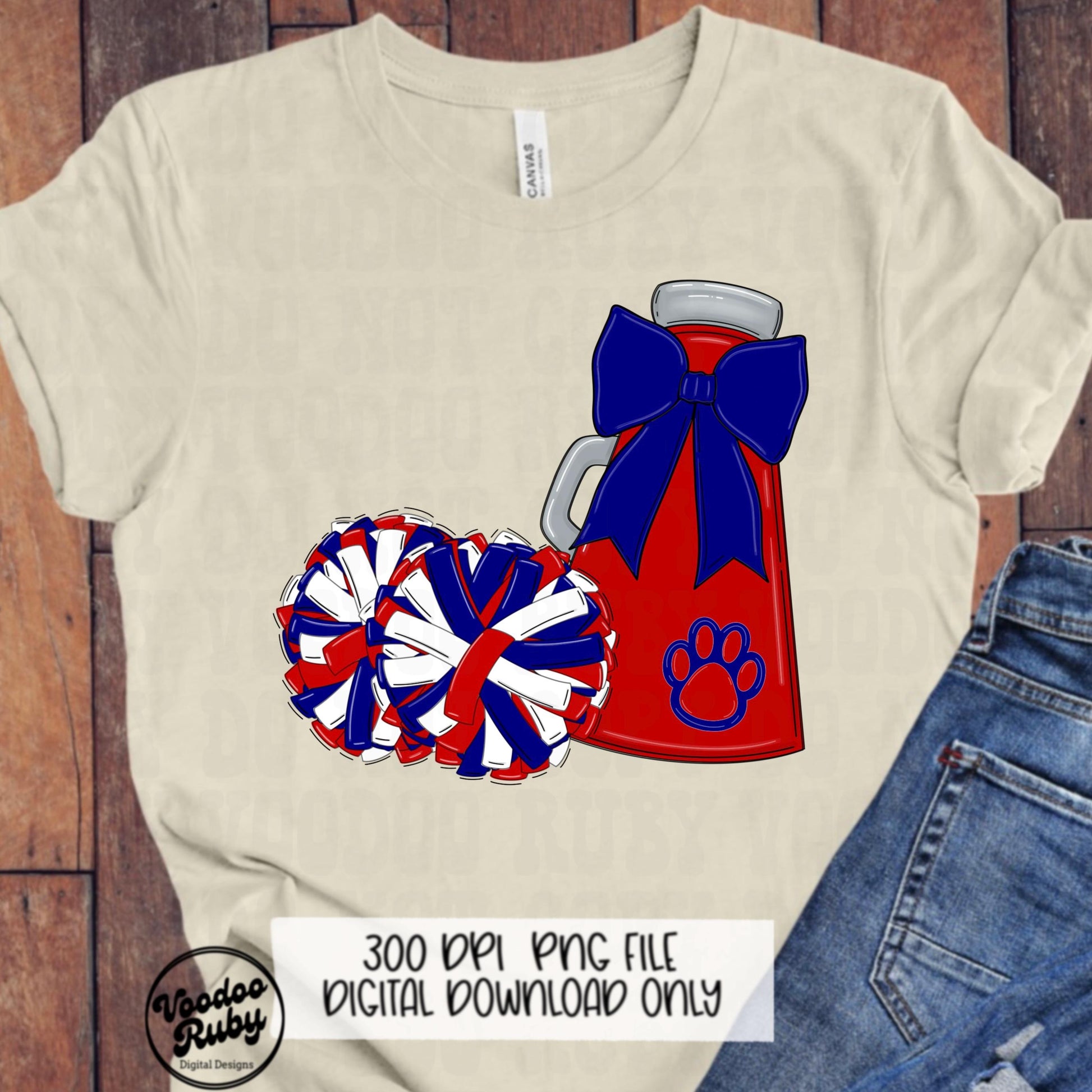 Red and Blue Cheer Mascot PNG: Sublimation Design (Digital Download)