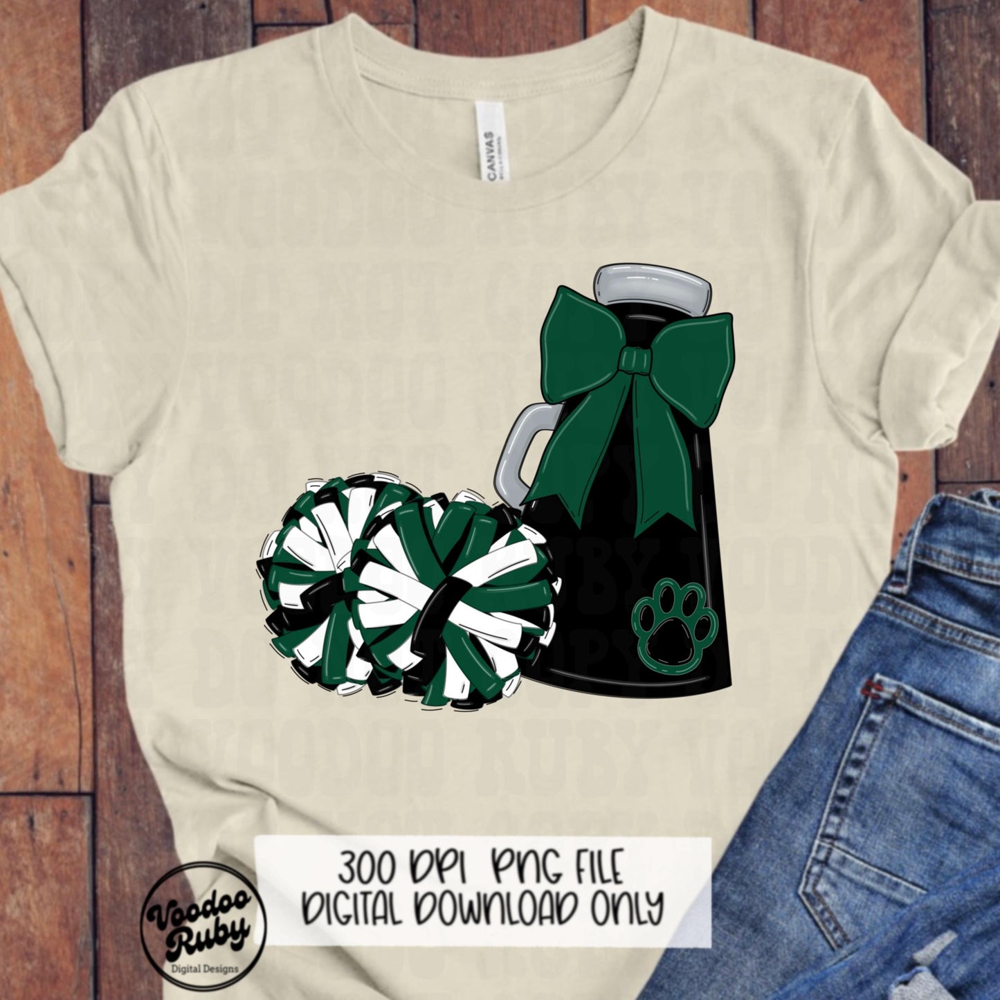 Cheer Mascot PNG: Green & Black Megaphone Clipart (Digital Download