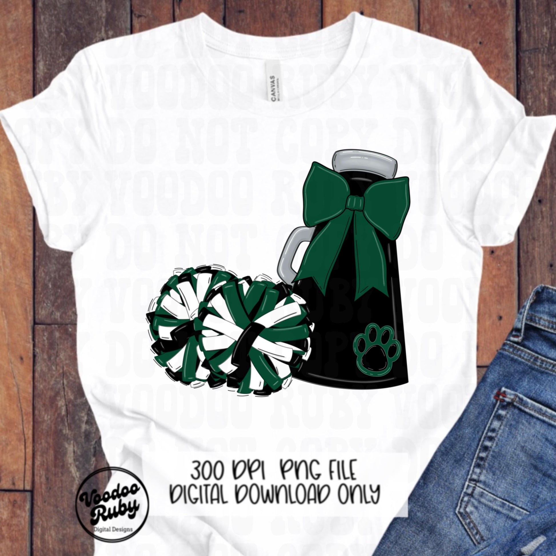 Cheer Mascot PNG: Green & Black Megaphone Clipart (Digital Download
