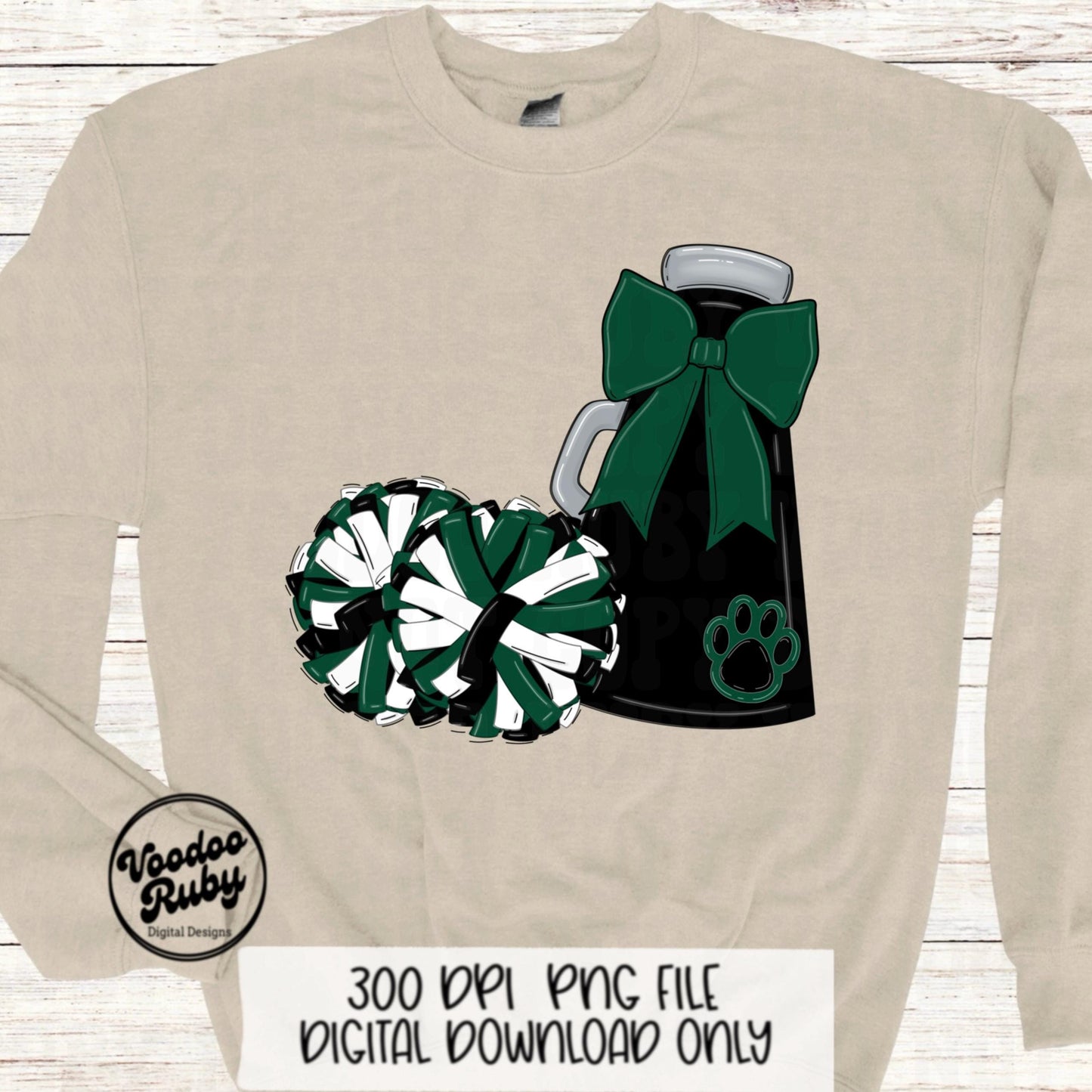 Cheer Mascot PNG: Green & Black Cheerleader Design (Digital Download)