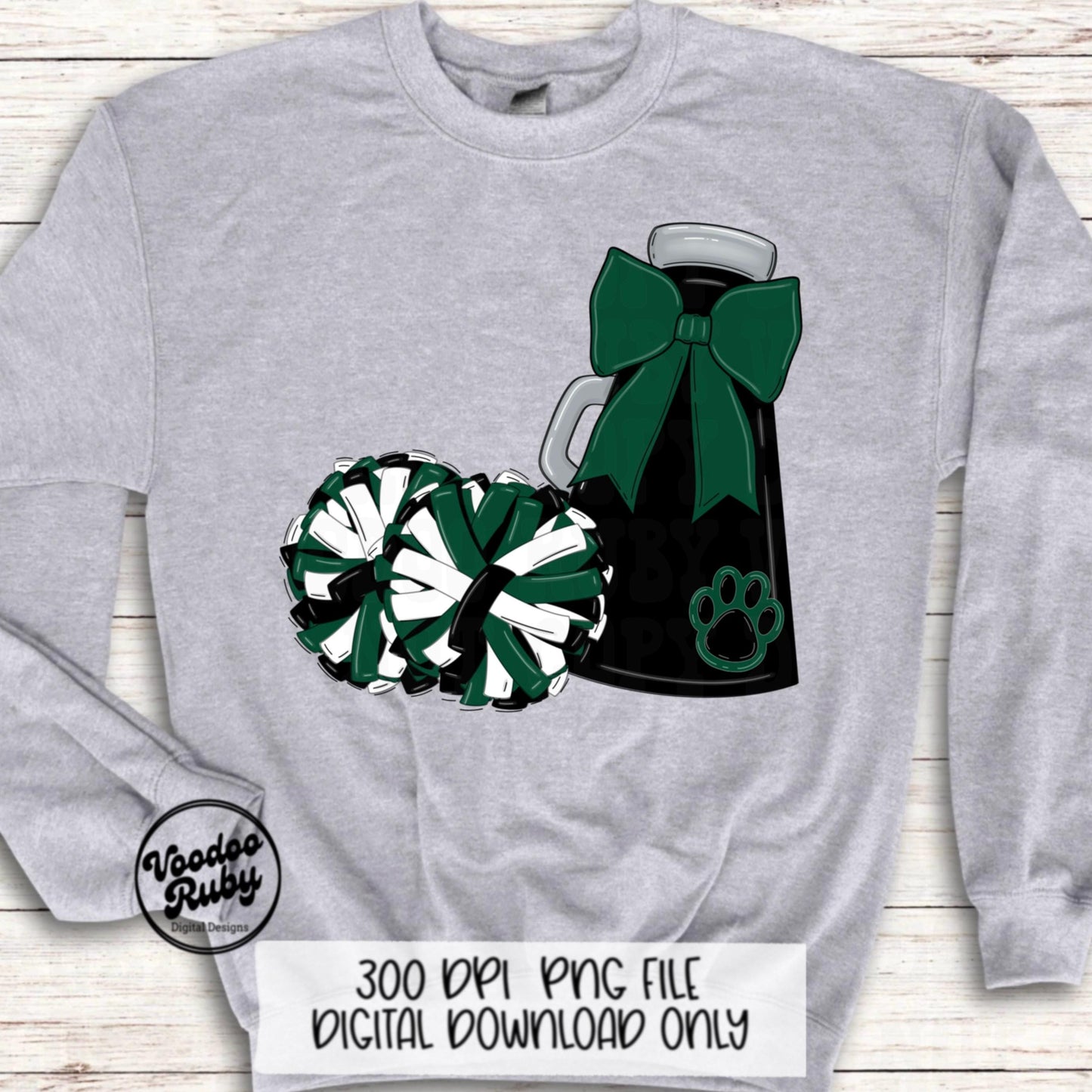 Cheer Mascot PNG: Green & Black Cheerleader Design (Digital Download)