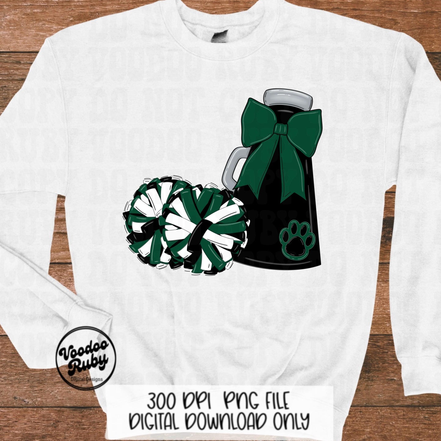 Cheer Mascot PNG: Green & Black Cheerleader Design (Digital Download)