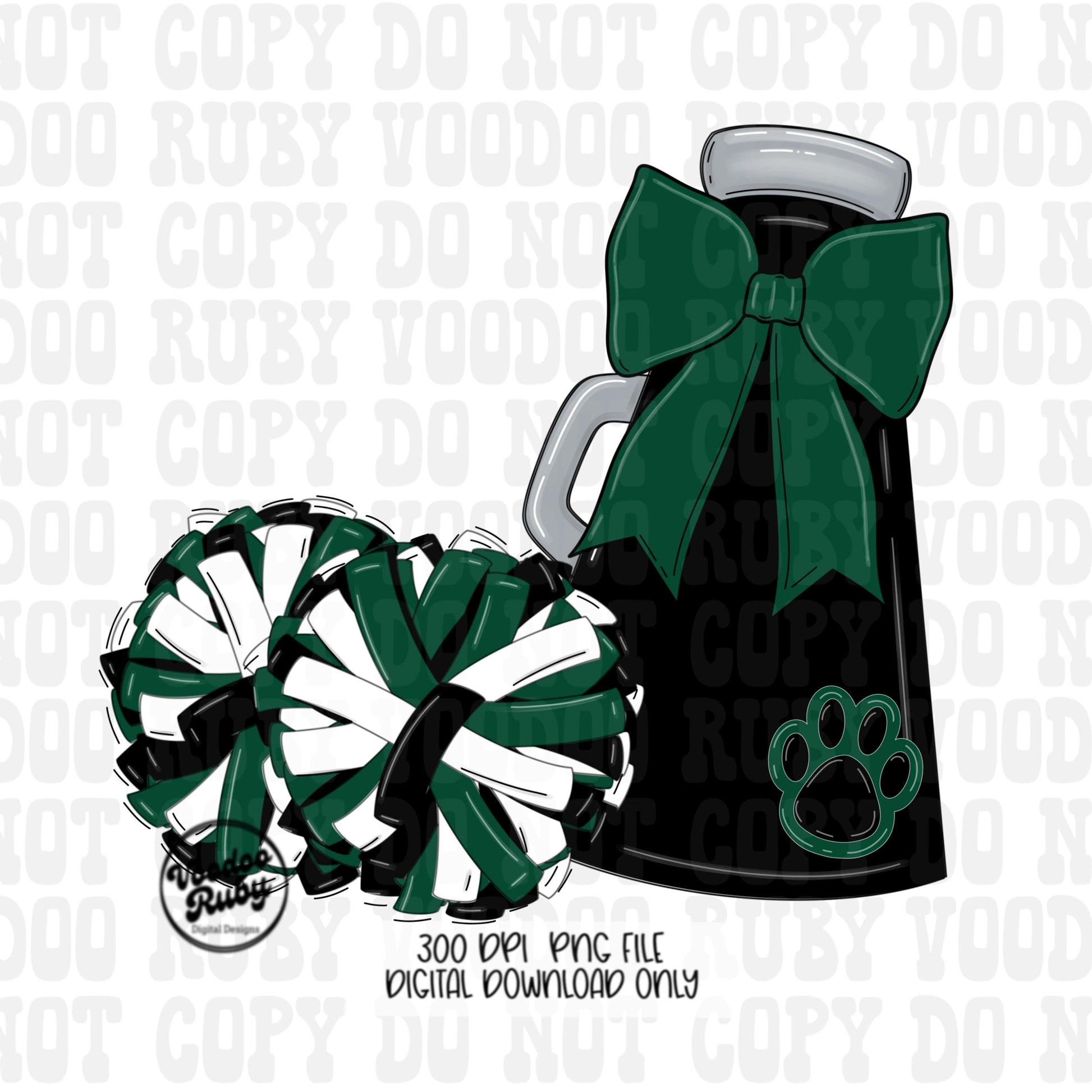 Cheer Mascot PNG: Green & Black Megaphone Clipart (Digital Download