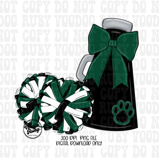 Cheer Mascot PNG: Green & Black Megaphone Clipart (Digital Download