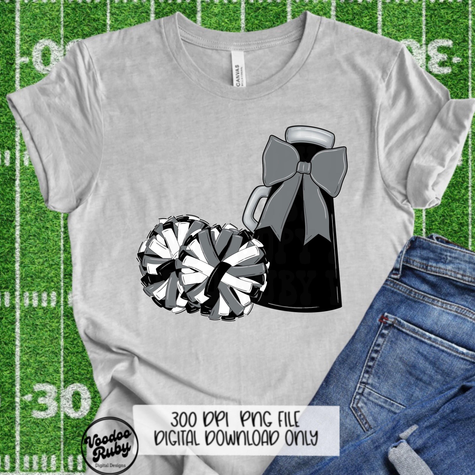 Cheerleader Mascot PNG: Black, Gray, and Silver Design (Digital Download)