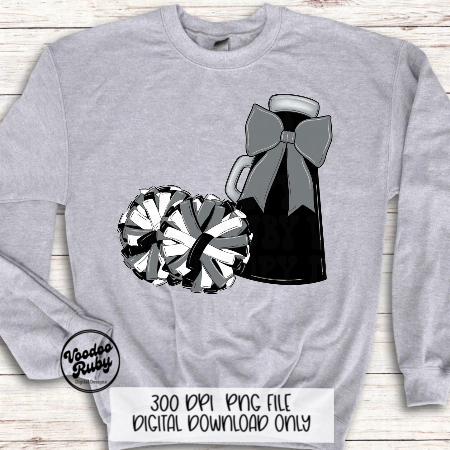 Cheerleader Mascot PNG: Black, Gray, and Silver Design (Digital Download)