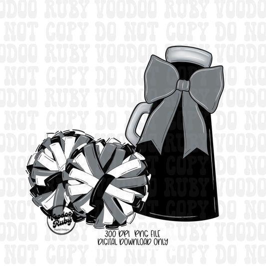 Cheerleader Mascot PNG: Black, Gray, and Silver Design (Digital Download)