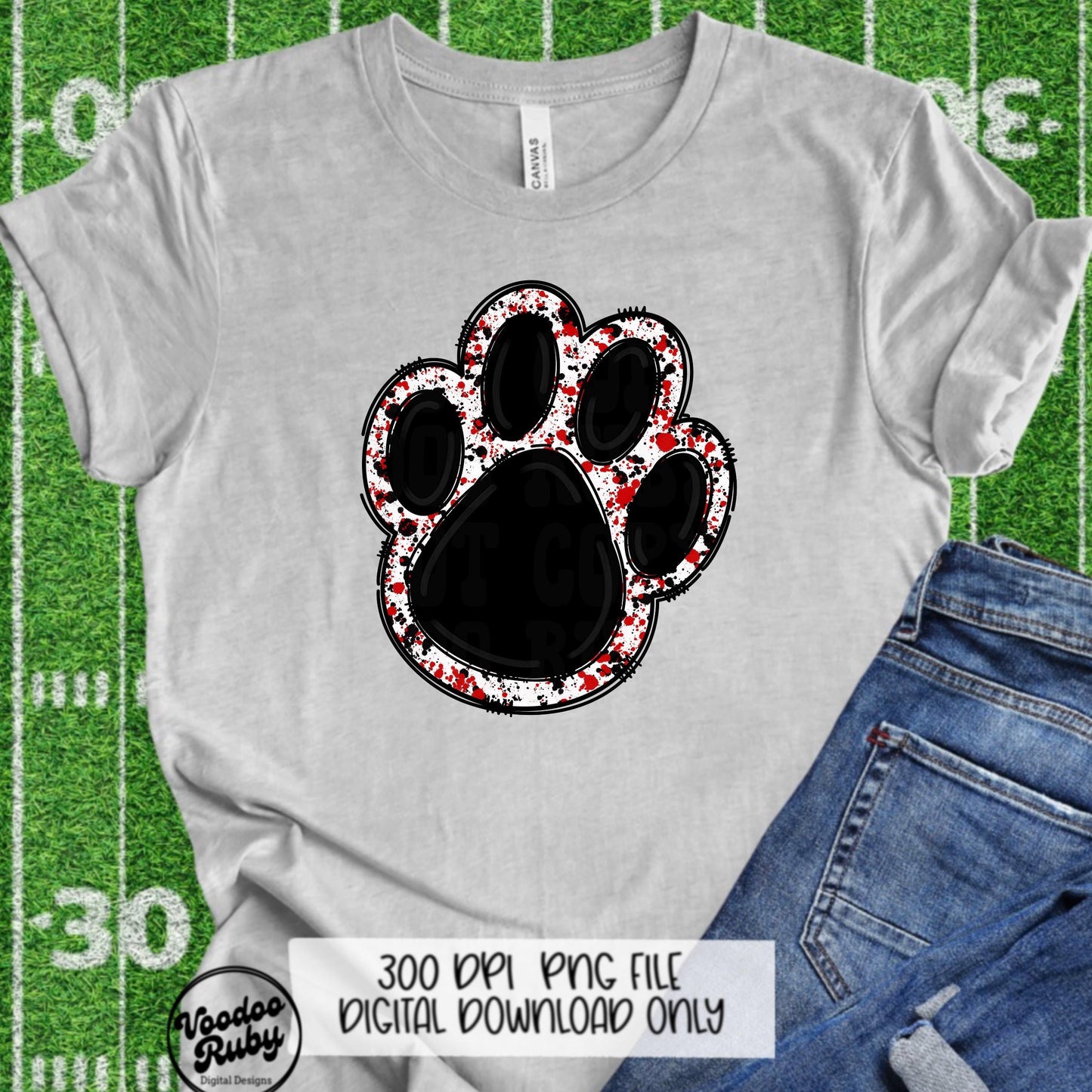Black Red Mascot Paw PNG: Football Cheer Graphic (Digital Download)