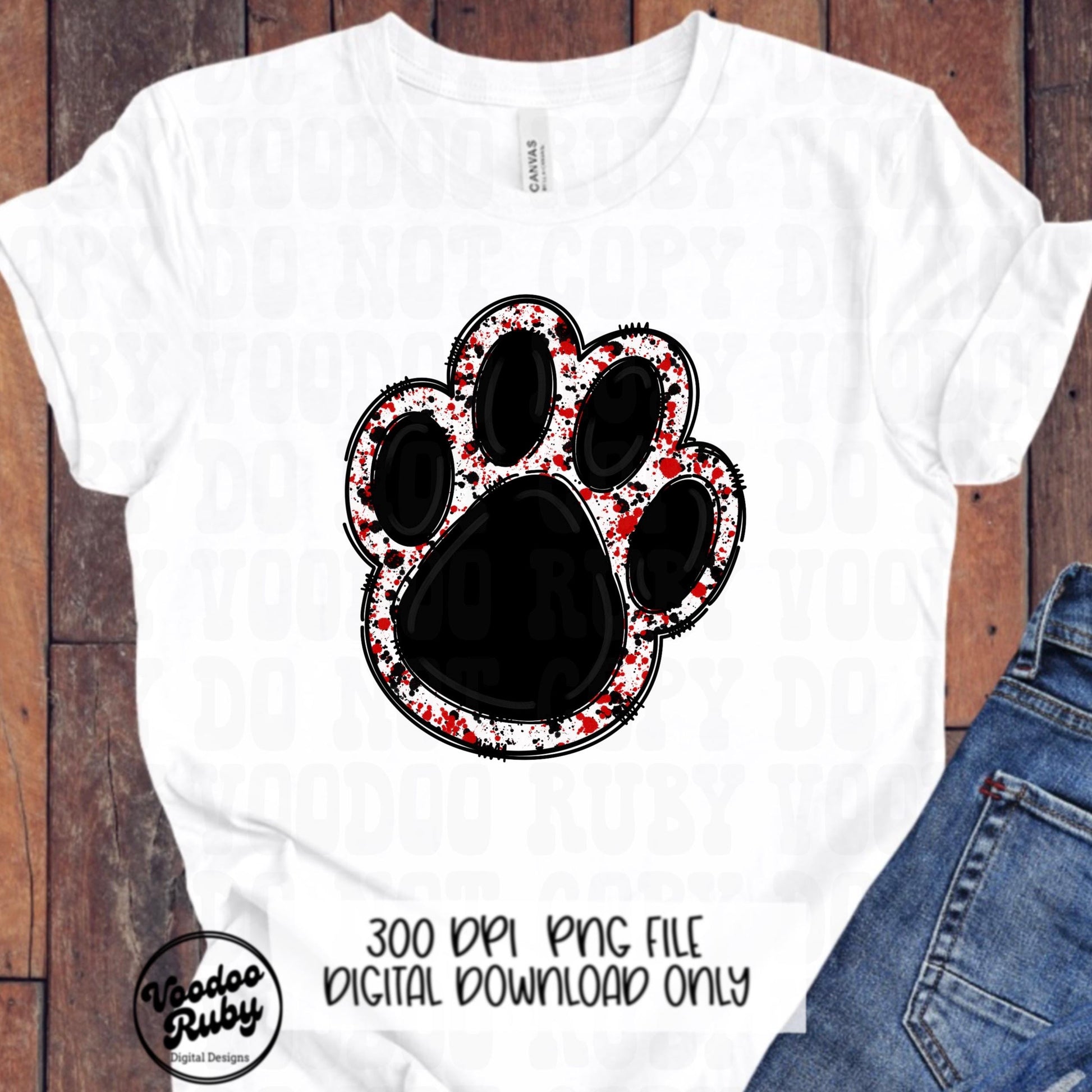 Black Red Mascot Paw PNG: Football Cheer Graphic (Digital Download)