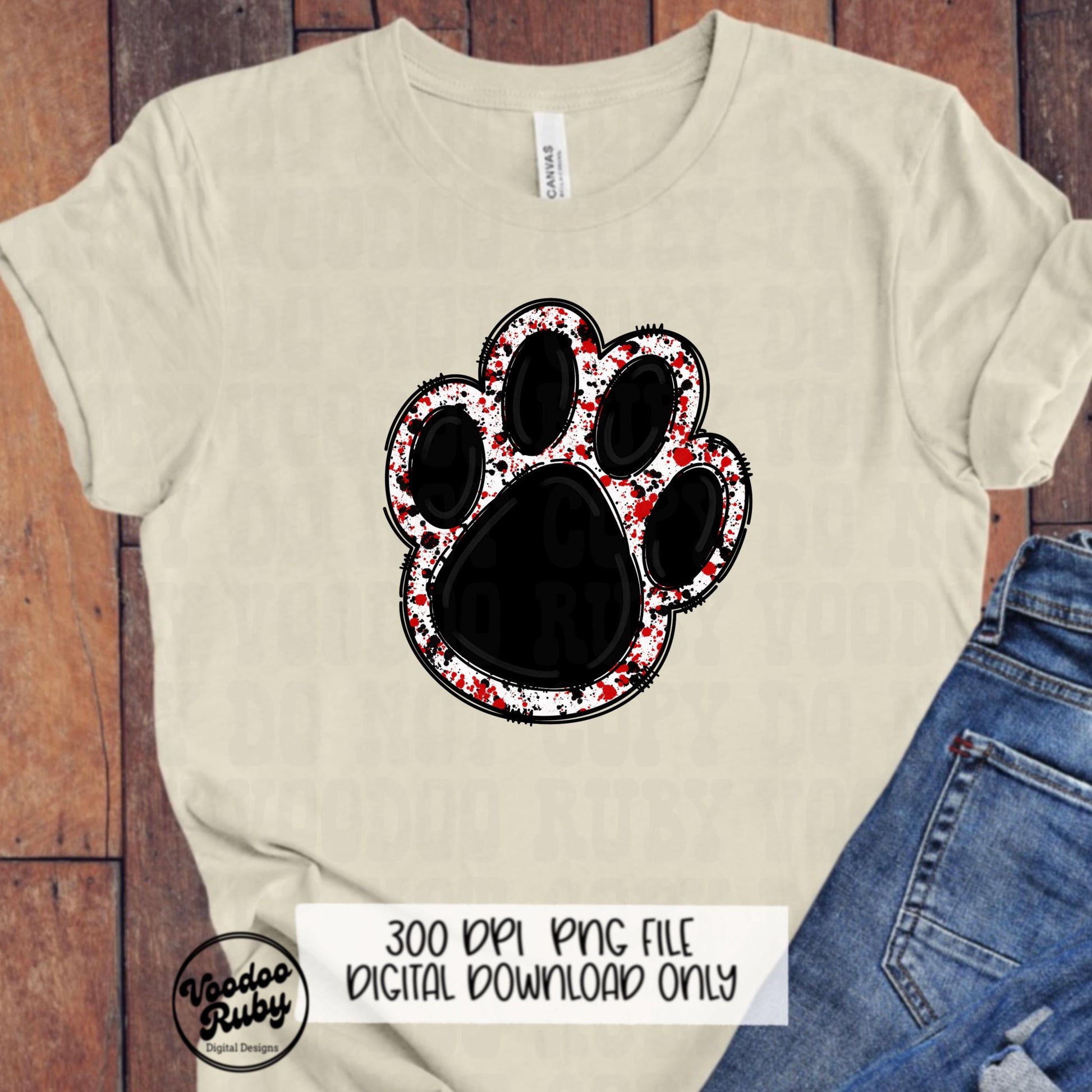 Black Red Mascot Paw PNG: Football Cheer Graphic (Digital Download)