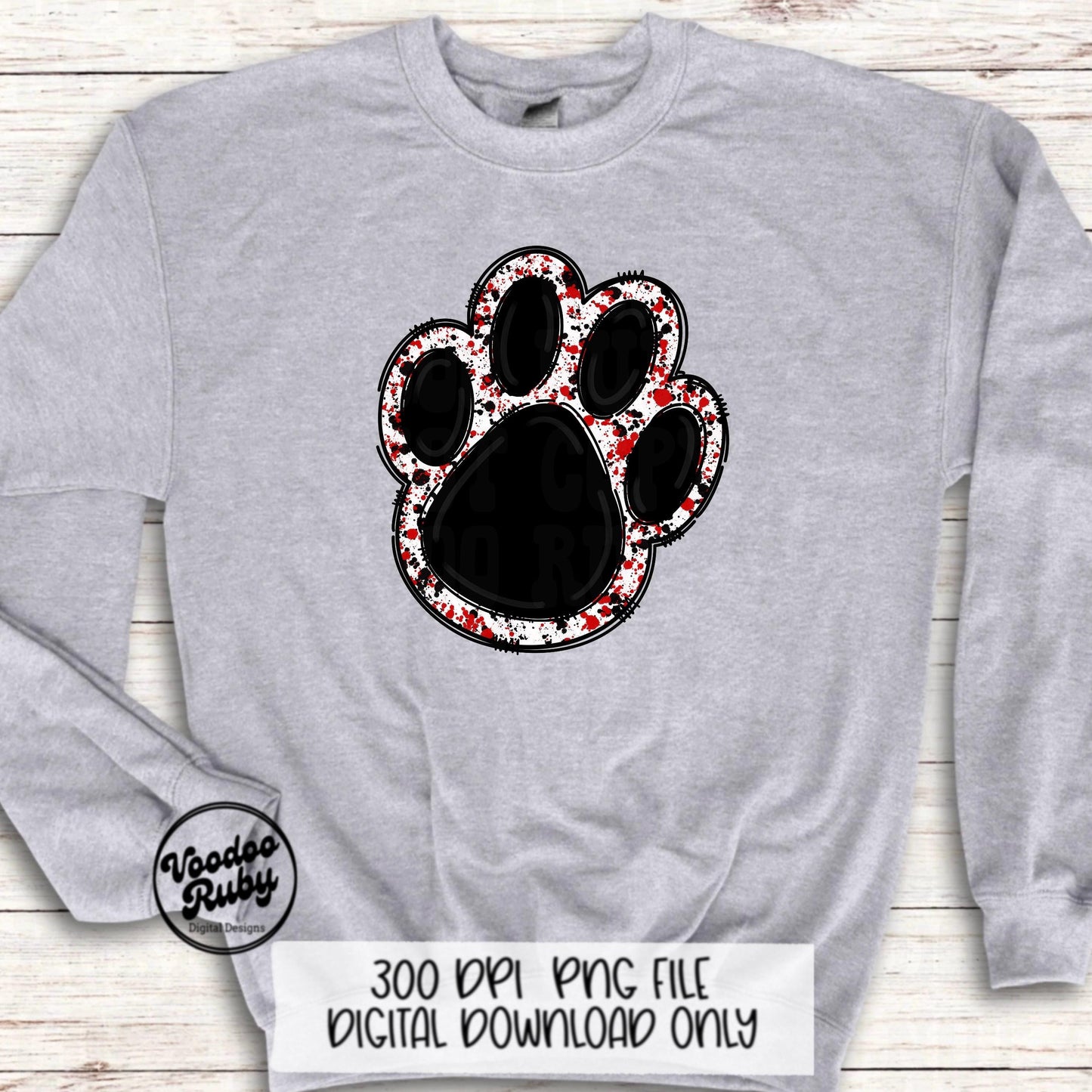 Black Red Mascot Paw PNG: Football Cheer Graphic (Digital Download)