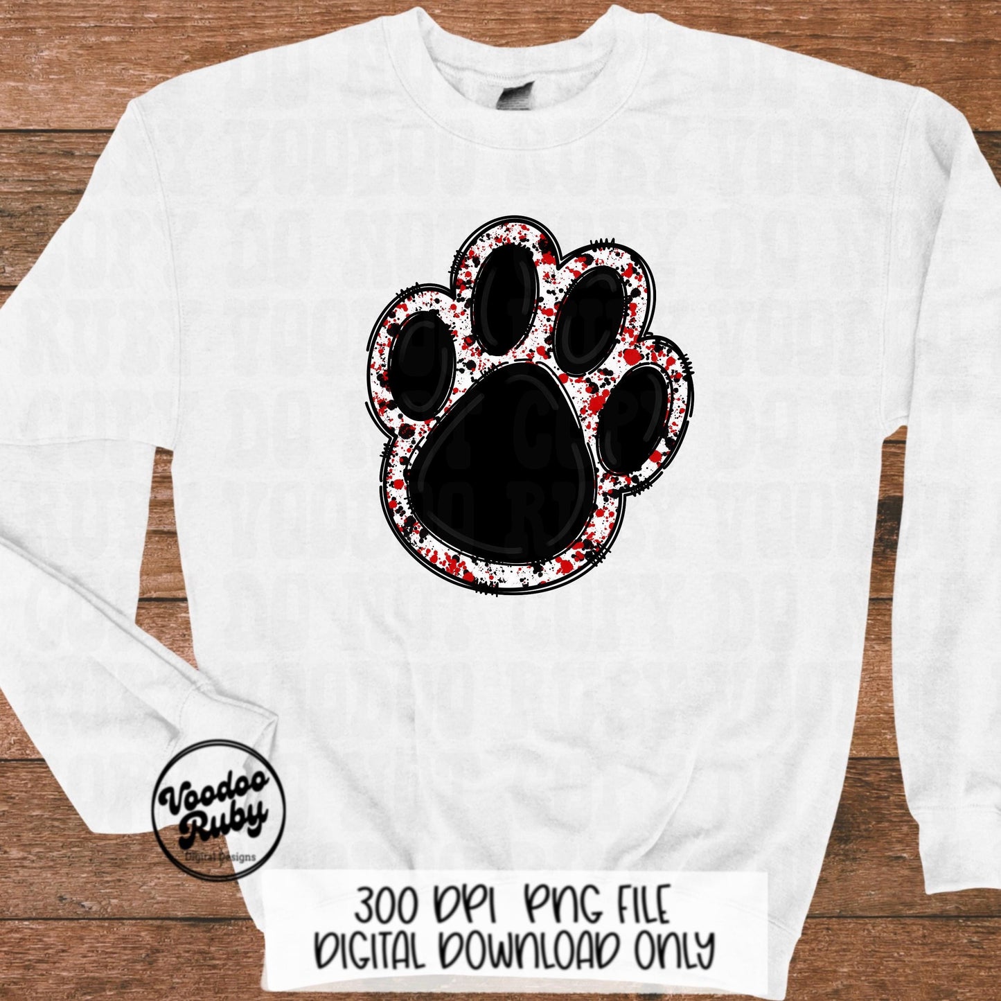 Black Red Mascot Paw PNG: Football Cheer Graphic (Digital Download)