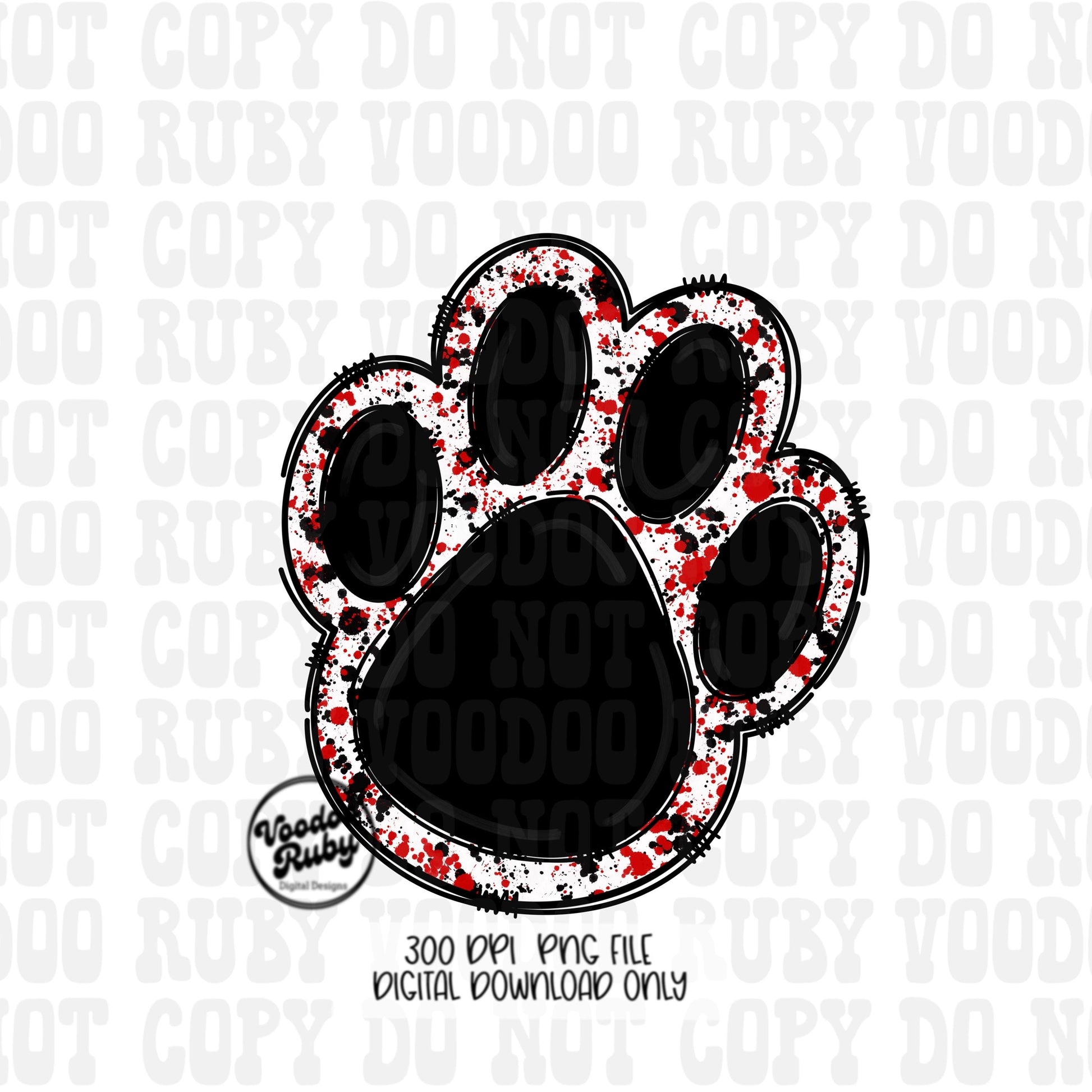 Black Red Mascot Paw PNG: Football Cheer Graphic (Digital Download)