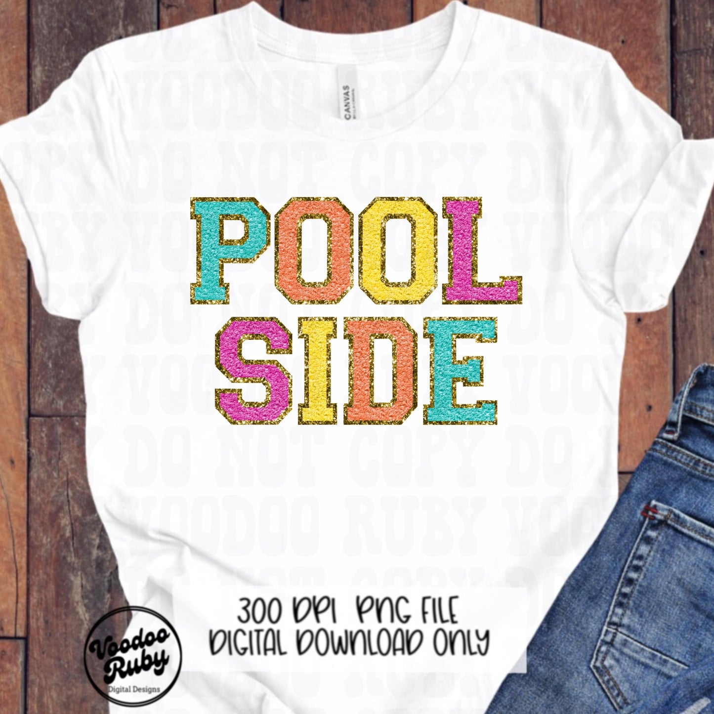 Pool Side PNG Design: Chenille Letter Patches (Digital Download)