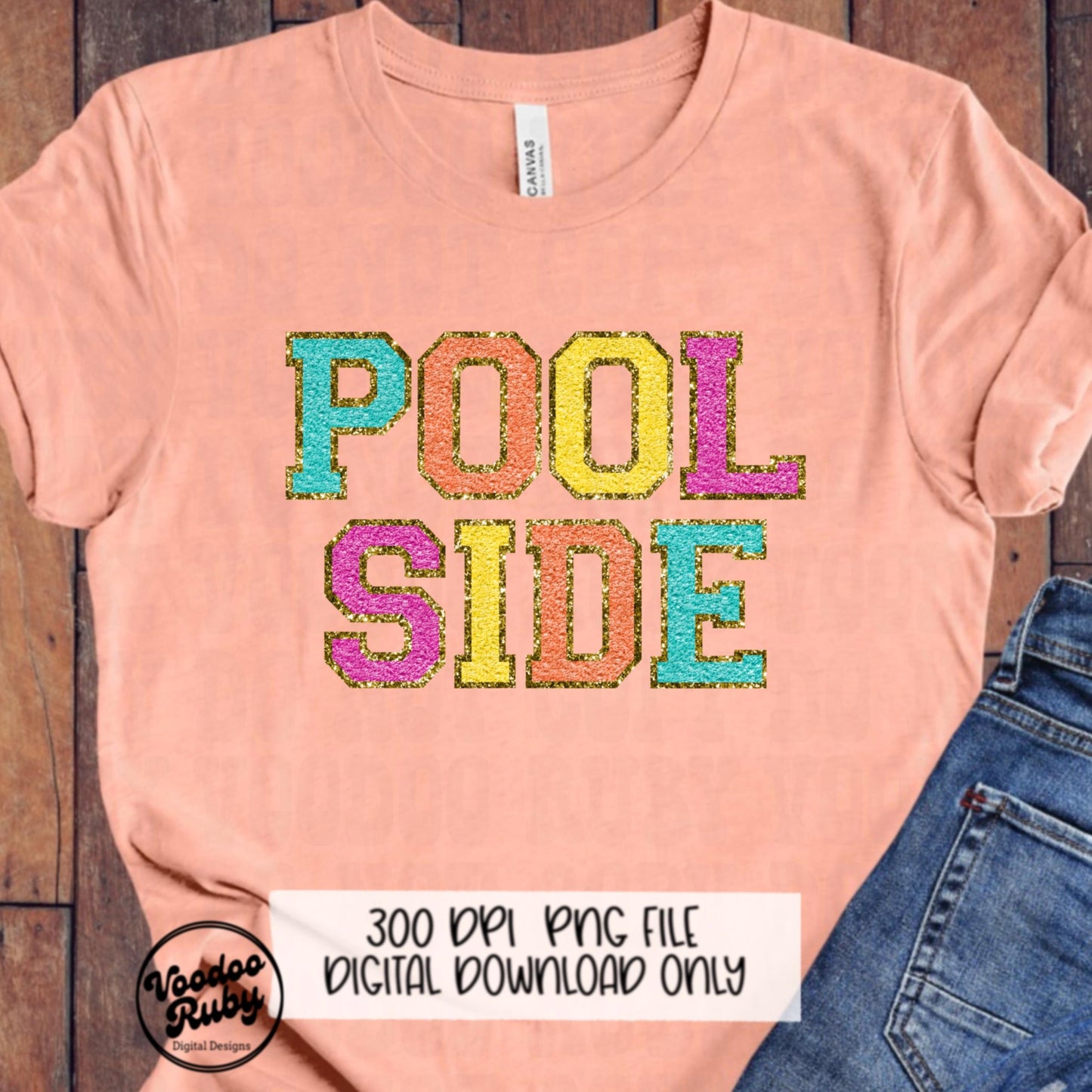 Pool Side PNG Design: Chenille Letter Patches (Digital Download)
