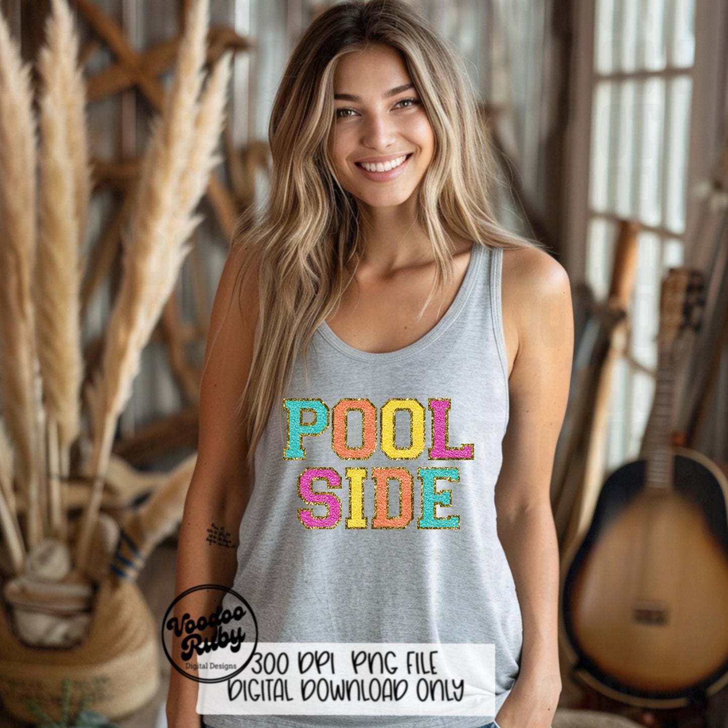 Pool Side PNG Design: Chenille Letter Patches (Digital Download)