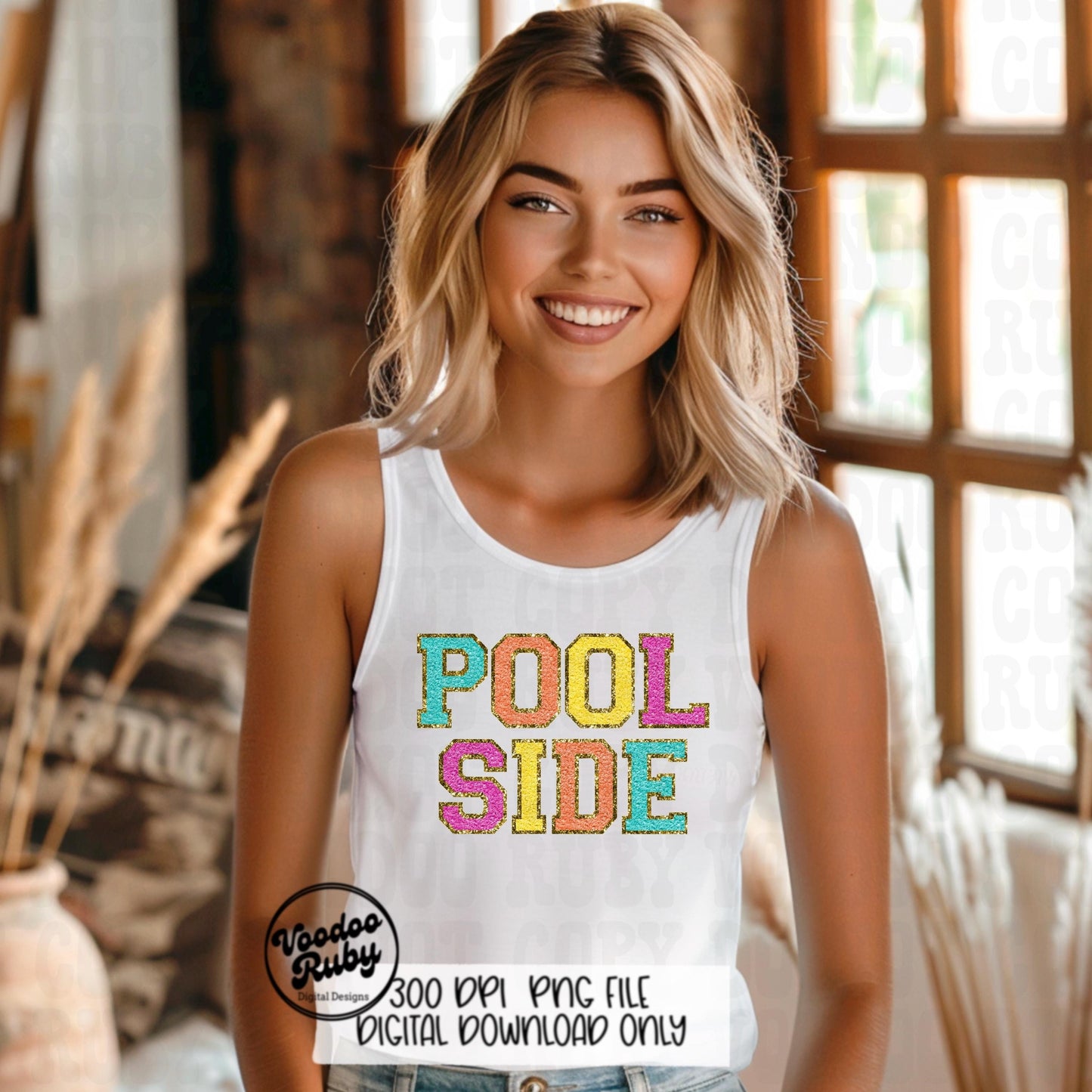 Pool Side PNG Design: Chenille Letter Patches (Digital Download)