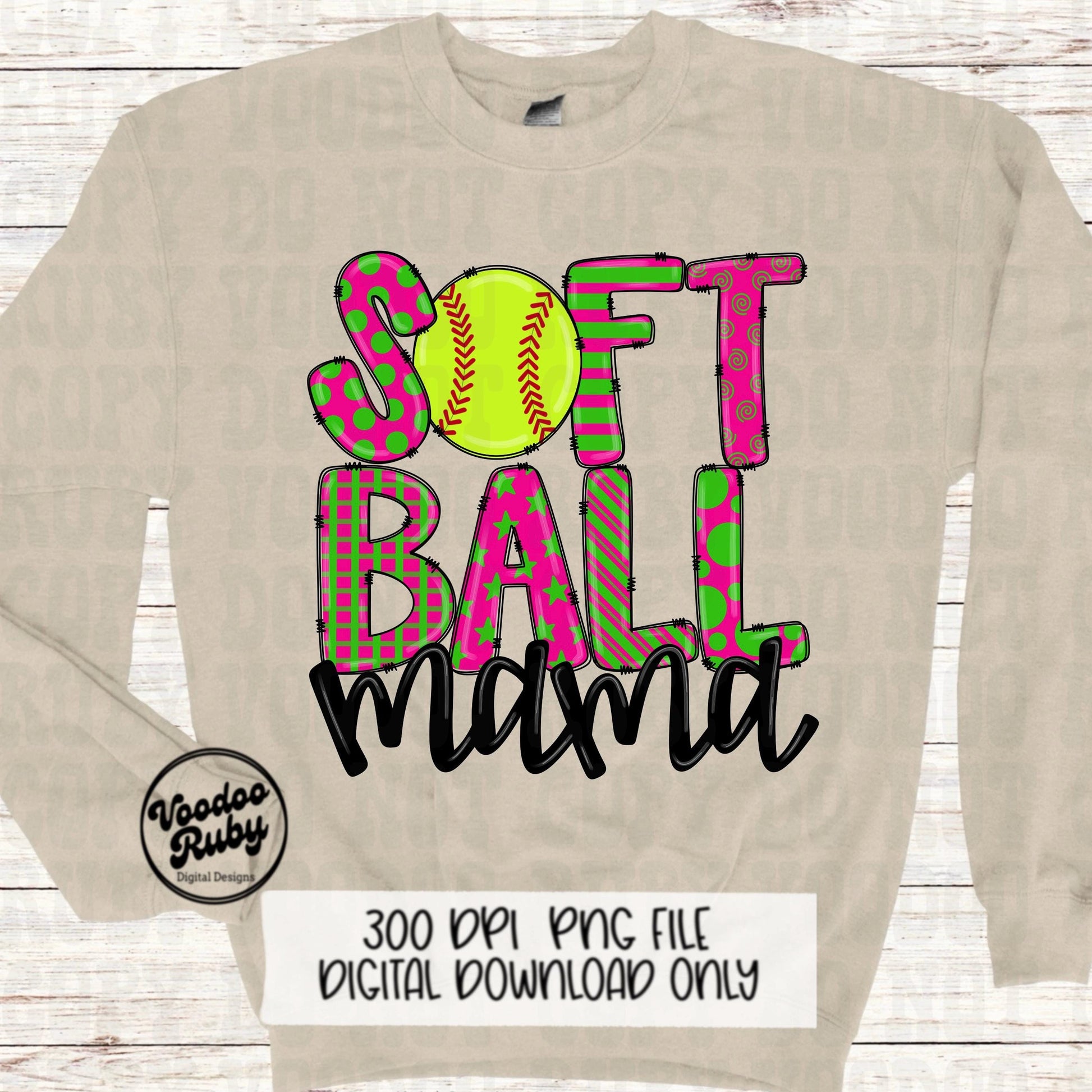 Softball Mama PNG Design: Hand-Drawn Sports Clip Art (Digital Download)