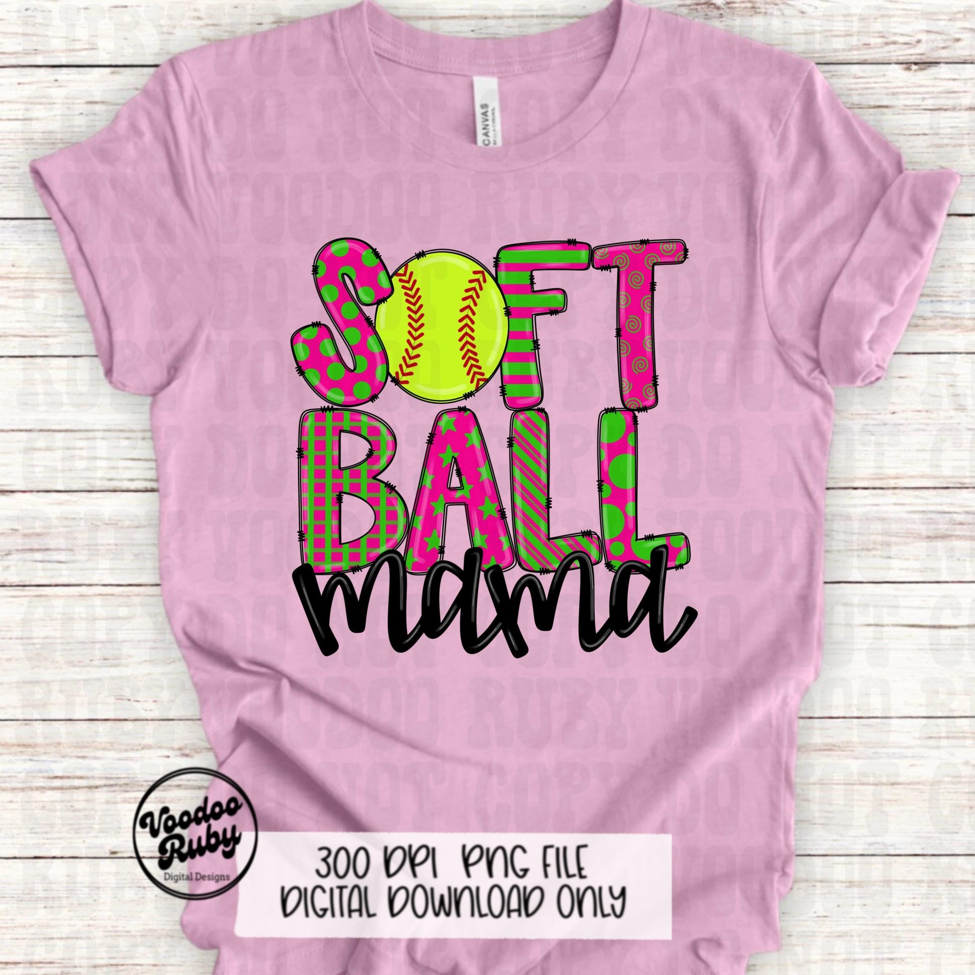 Softball Mama PNG Design: Hand-Drawn Sports Clip Art (Digital Download)