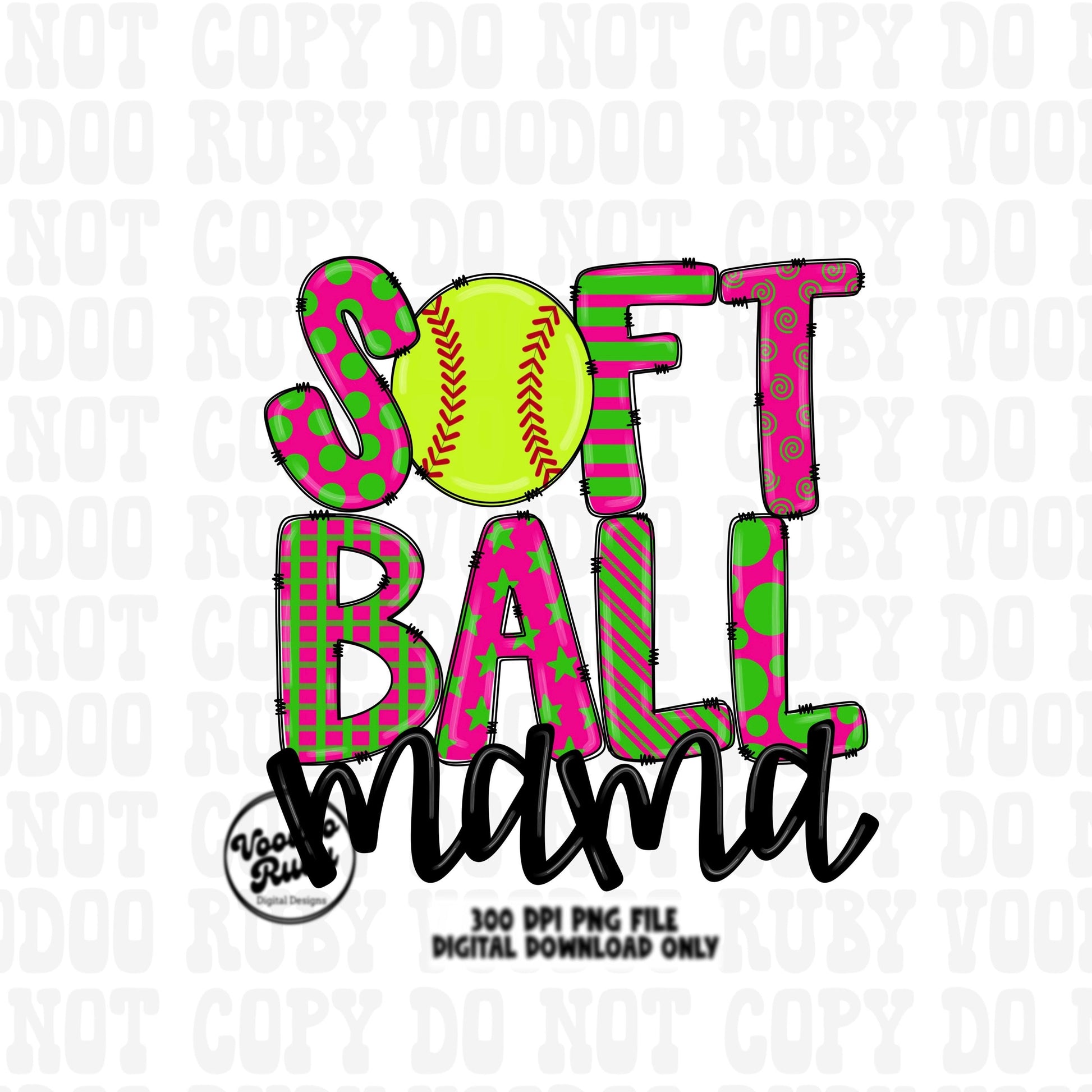 Softball Mama PNG Design: Hand-Drawn Sports Clip Art (Digital Download)
