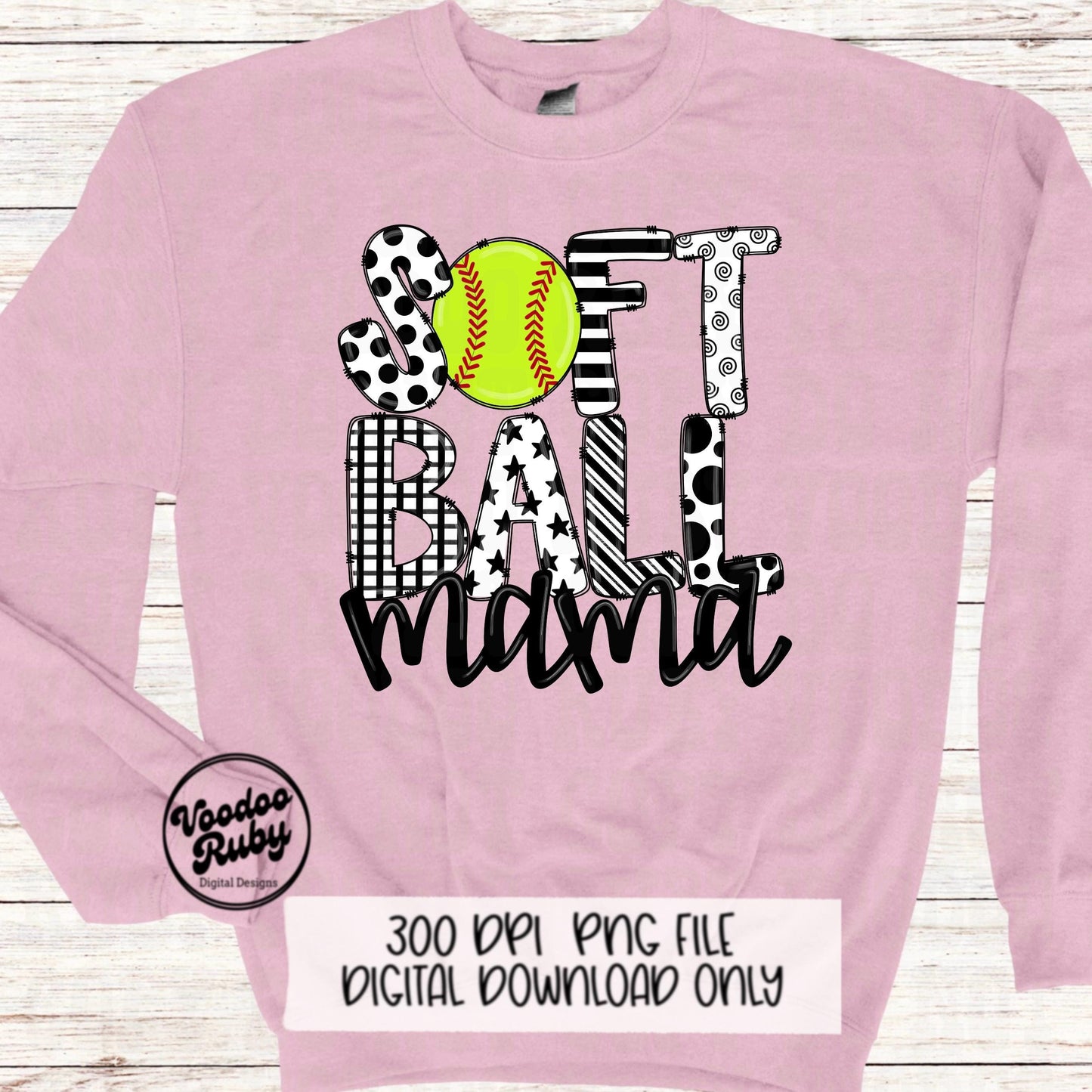 Softball Mom PNG: Hand-Drawn Sublimation Design (Digital Download