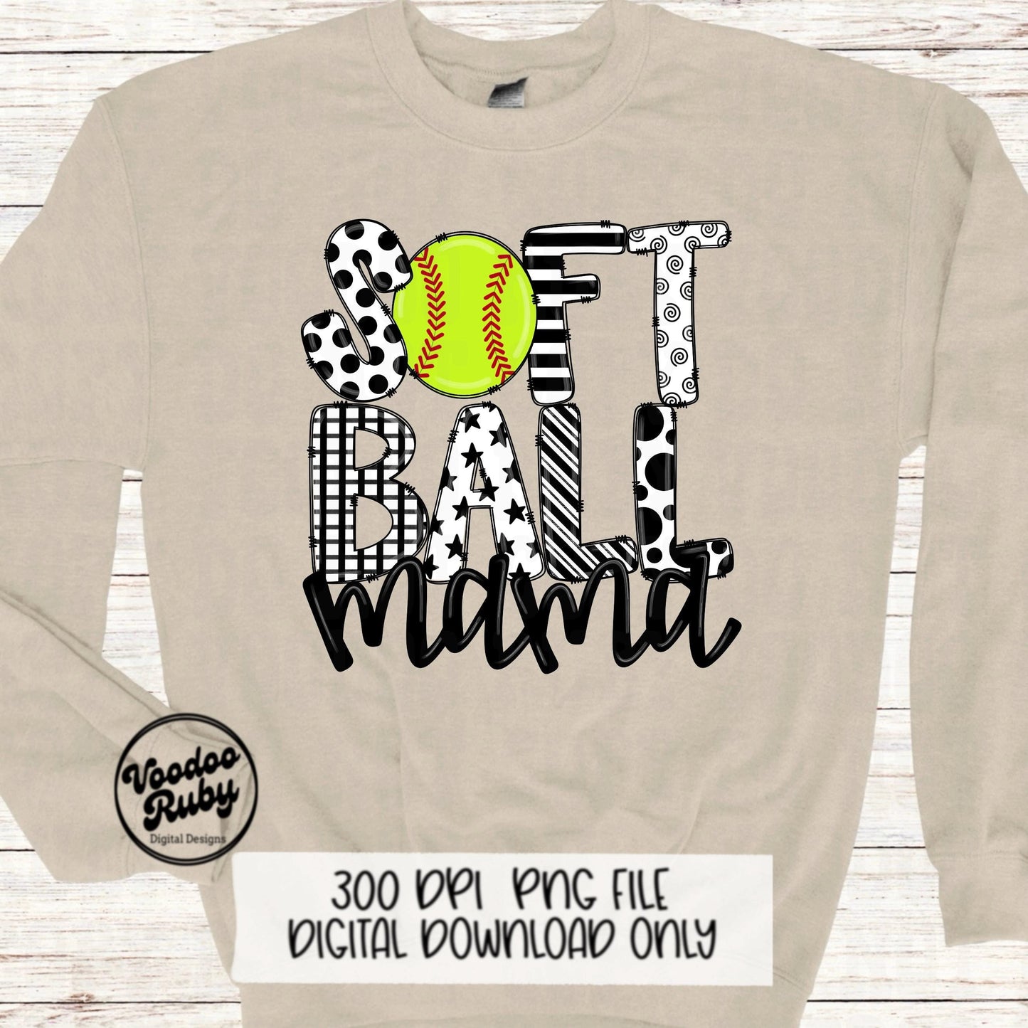 Softball Mom PNG: Hand-Drawn Sublimation Design (Digital Download