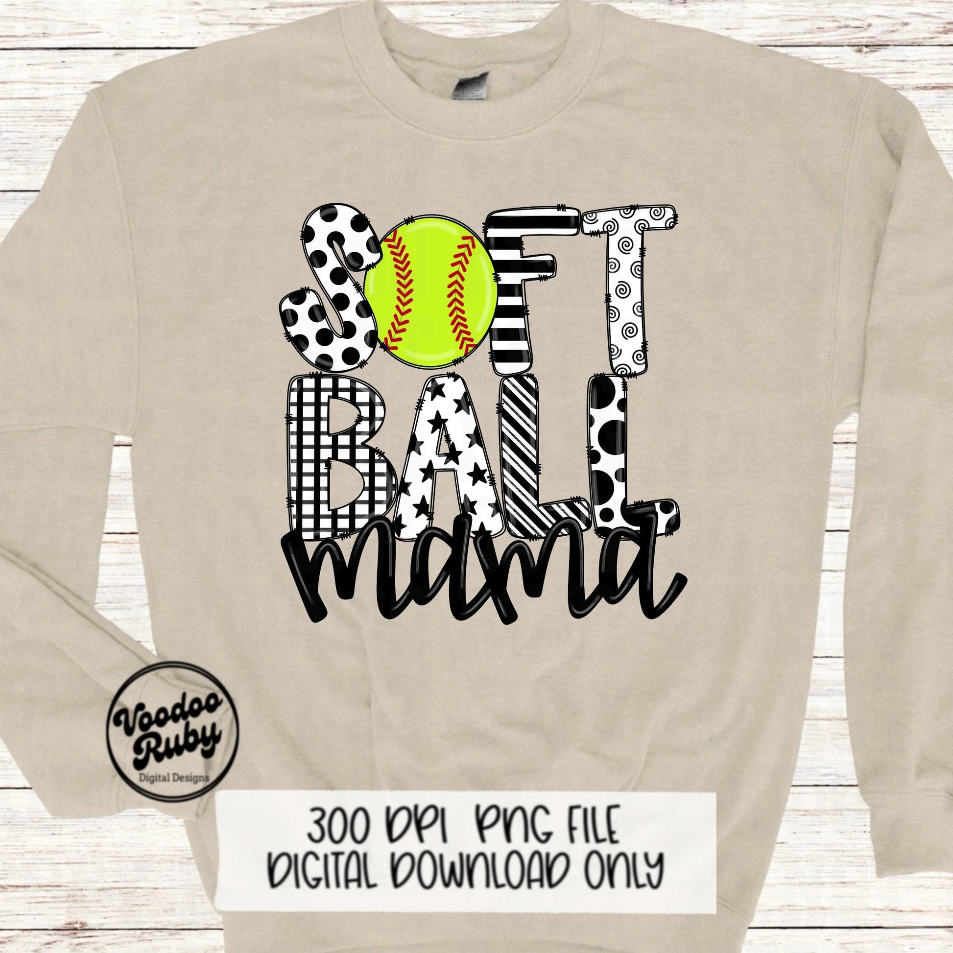 Softball Mom PNG: Hand-Drawn Sublimation Design (Digital Download