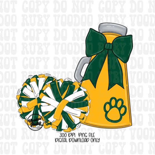 Cheer Mascot PNG: Yellow Gold, Green, Megaphone Clipart (Digital Download)