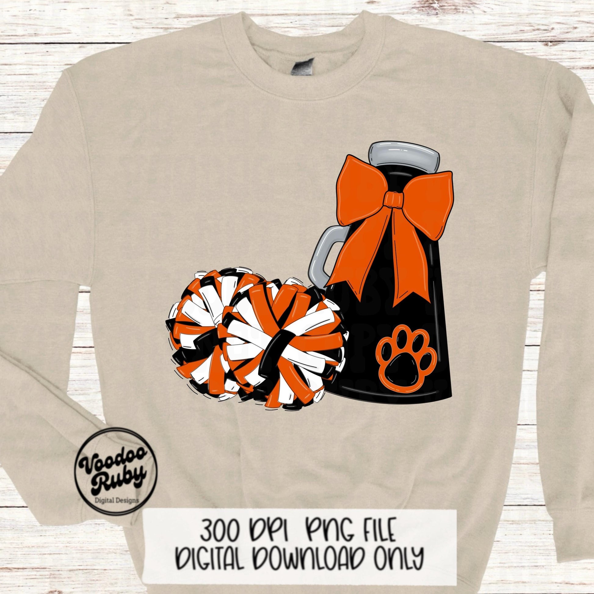Mascot Cheer PNG: Orange & Black Megaphone Clipart (Digital Download