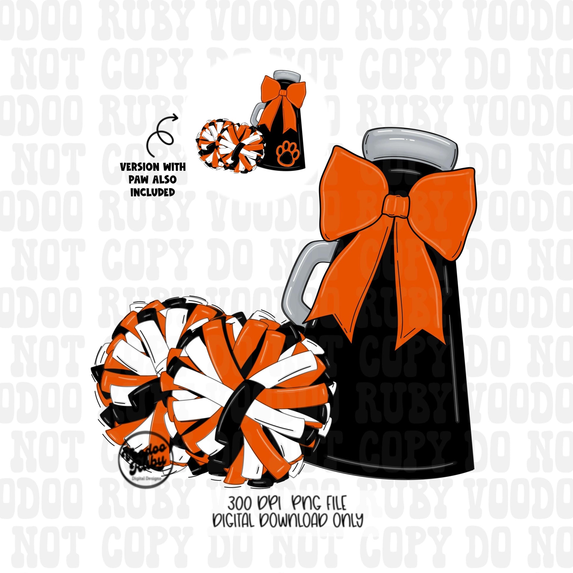 Mascot Cheer PNG: Orange & Black Megaphone Clipart (Digital Download