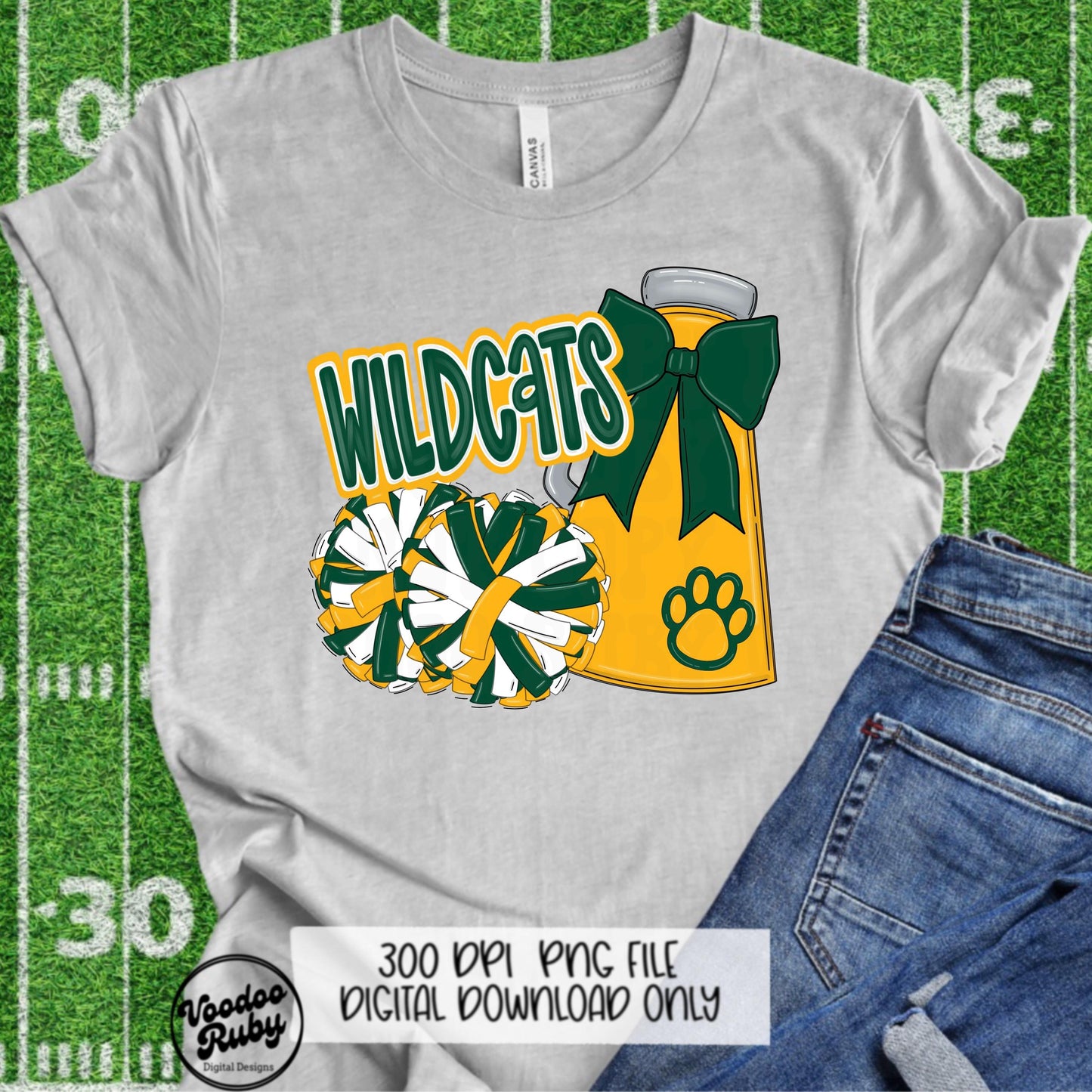 Wildcats Cheer PNG Design: Green and Gold Mascot (Digital Download)
