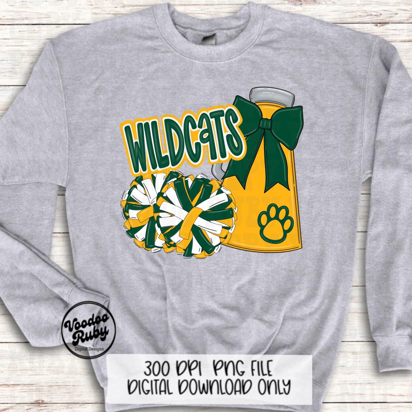 Wildcats Cheer PNG Design: Green and Gold Mascot (Digital Download)