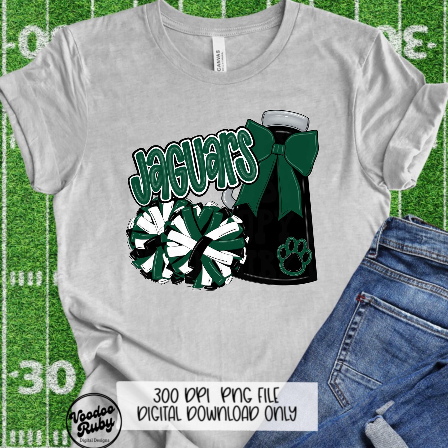 Jaguars Mascot Cheer PNG: Green and Black Sublimation Design (Digital Download)
