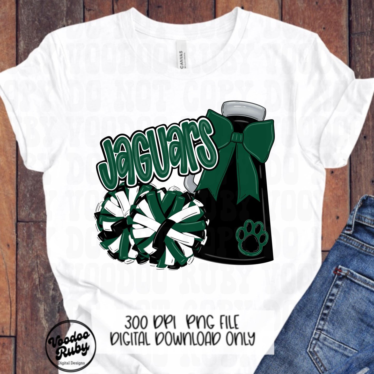 Jaguars Mascot Cheer PNG: Green and Black Sublimation Design (Digital Download)