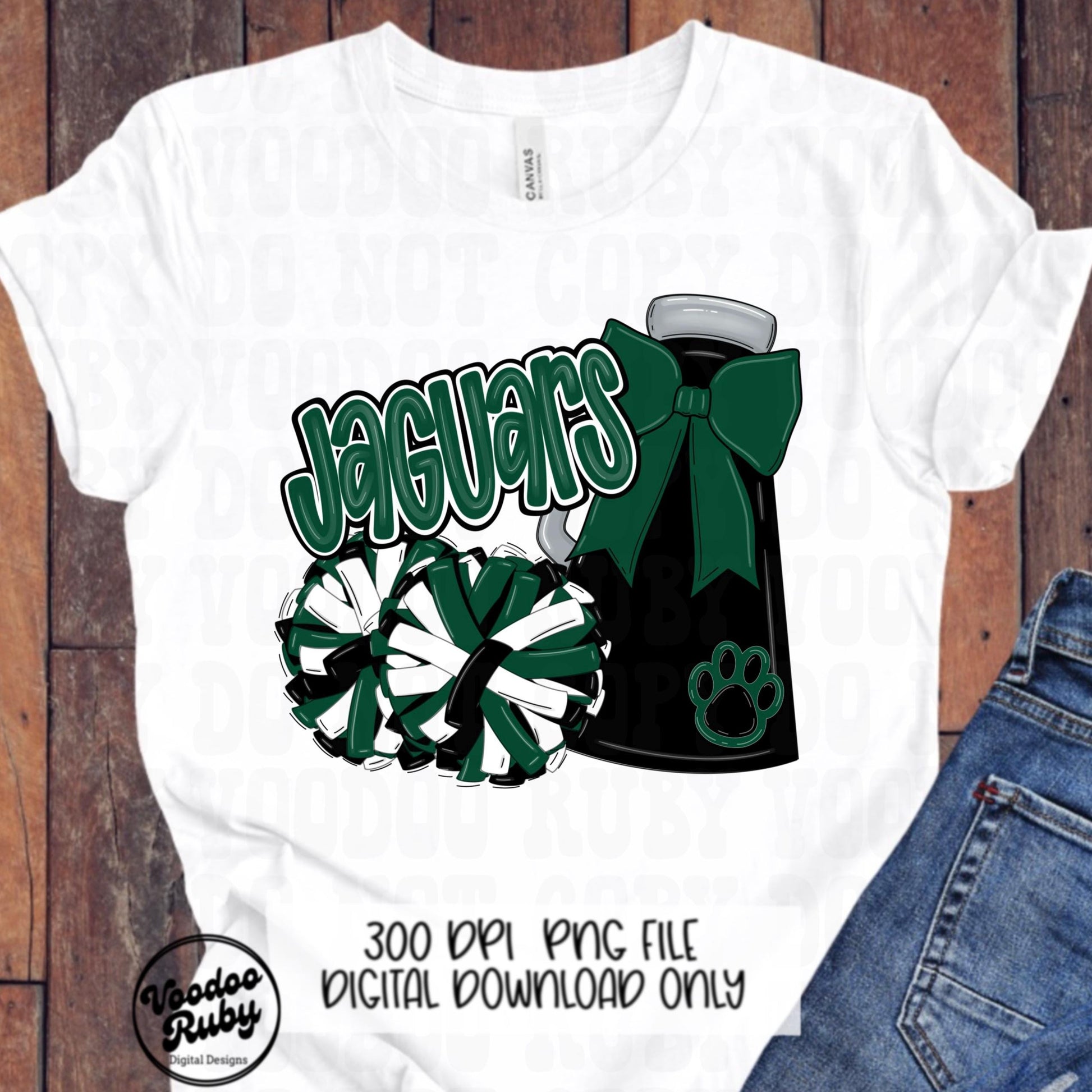 Jaguars Mascot Cheer PNG: Green and Black Sublimation Design (Digital Download)