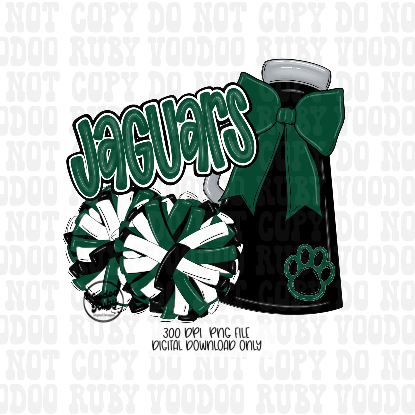 Jaguars Mascot Cheer PNG: Green and Black Sublimation Design (Digital Download)