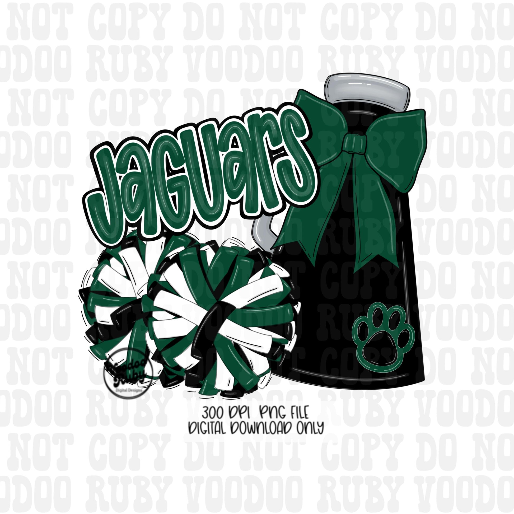 Jaguars Mascot Cheer PNG: Green and Black Sublimation Design (Digital Download)