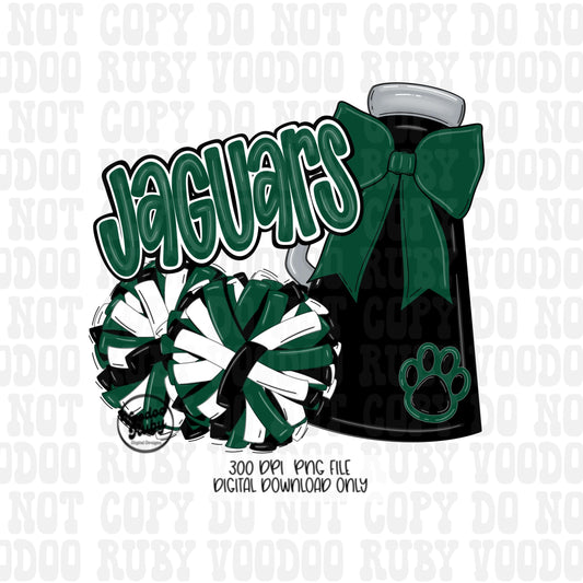 Jaguars Mascot Cheer PNG: Green and Black Sublimation Design (Digital Download)