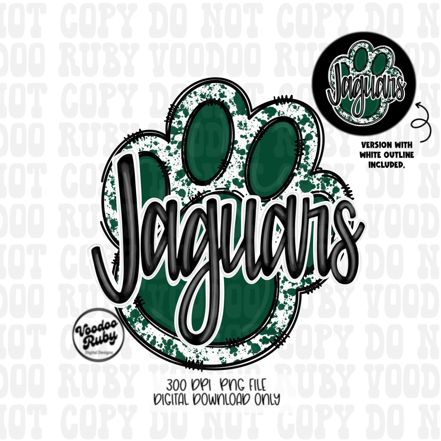 Jaguars Mascot Paw Print PNG: Green and Black (Digital Download)