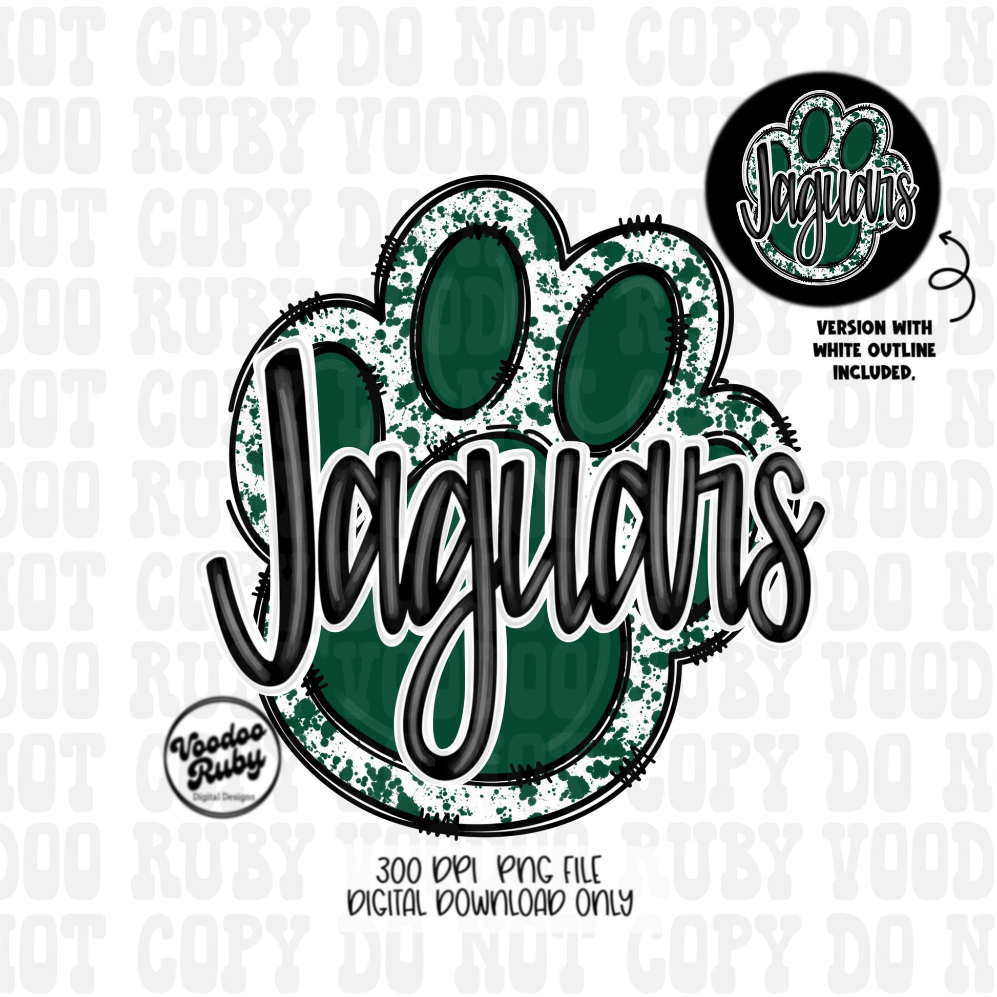 Jaguars Mascot Paw Print PNG: Green and Black (Digital Download)