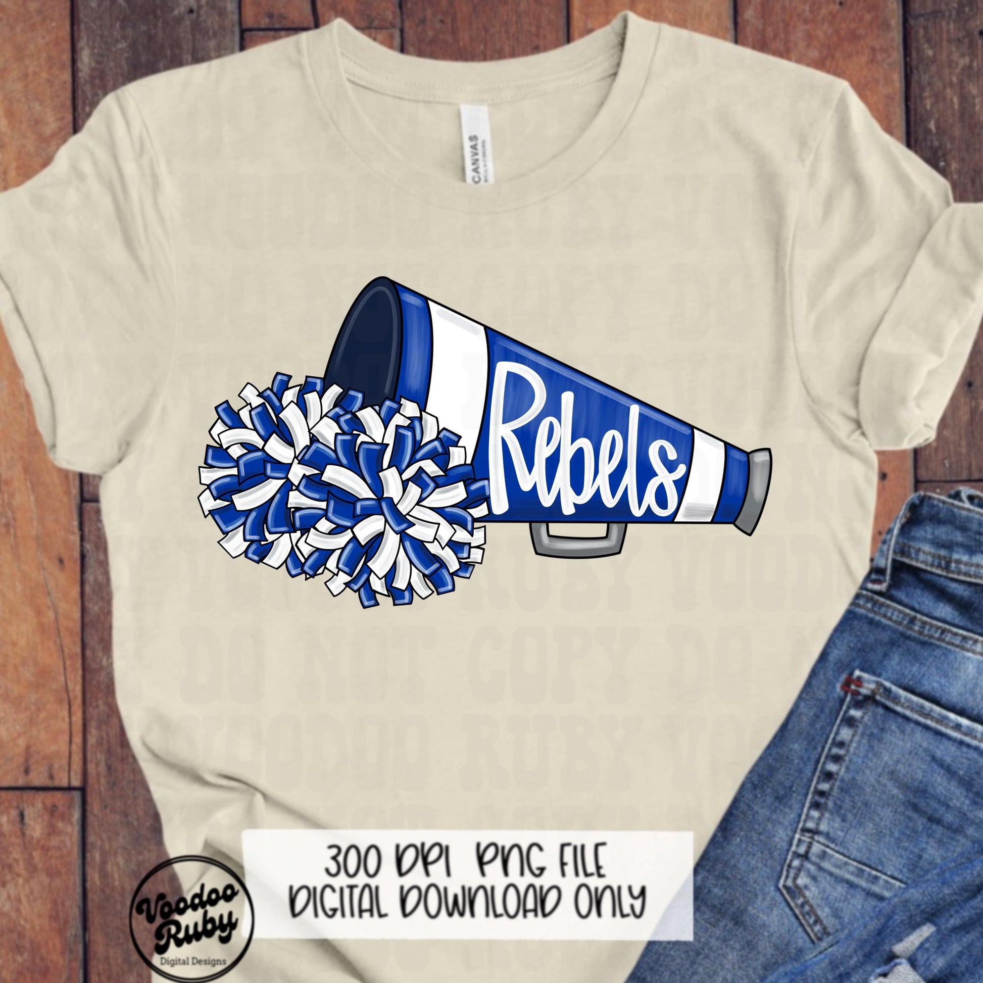 Rebels Mascot Cheer PNG: Blue and White (Digital Download)
