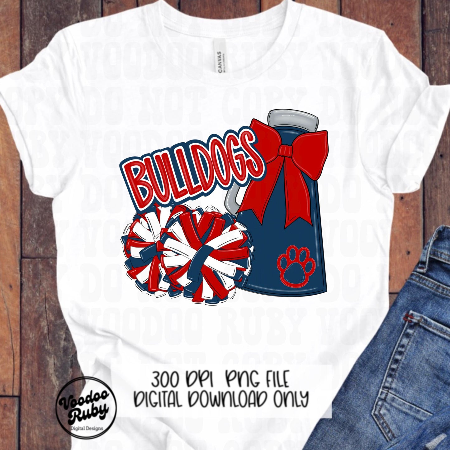 Bulldogs Cheer Mascot PNG: Red and Blue Sublimation Design (Digital Download)