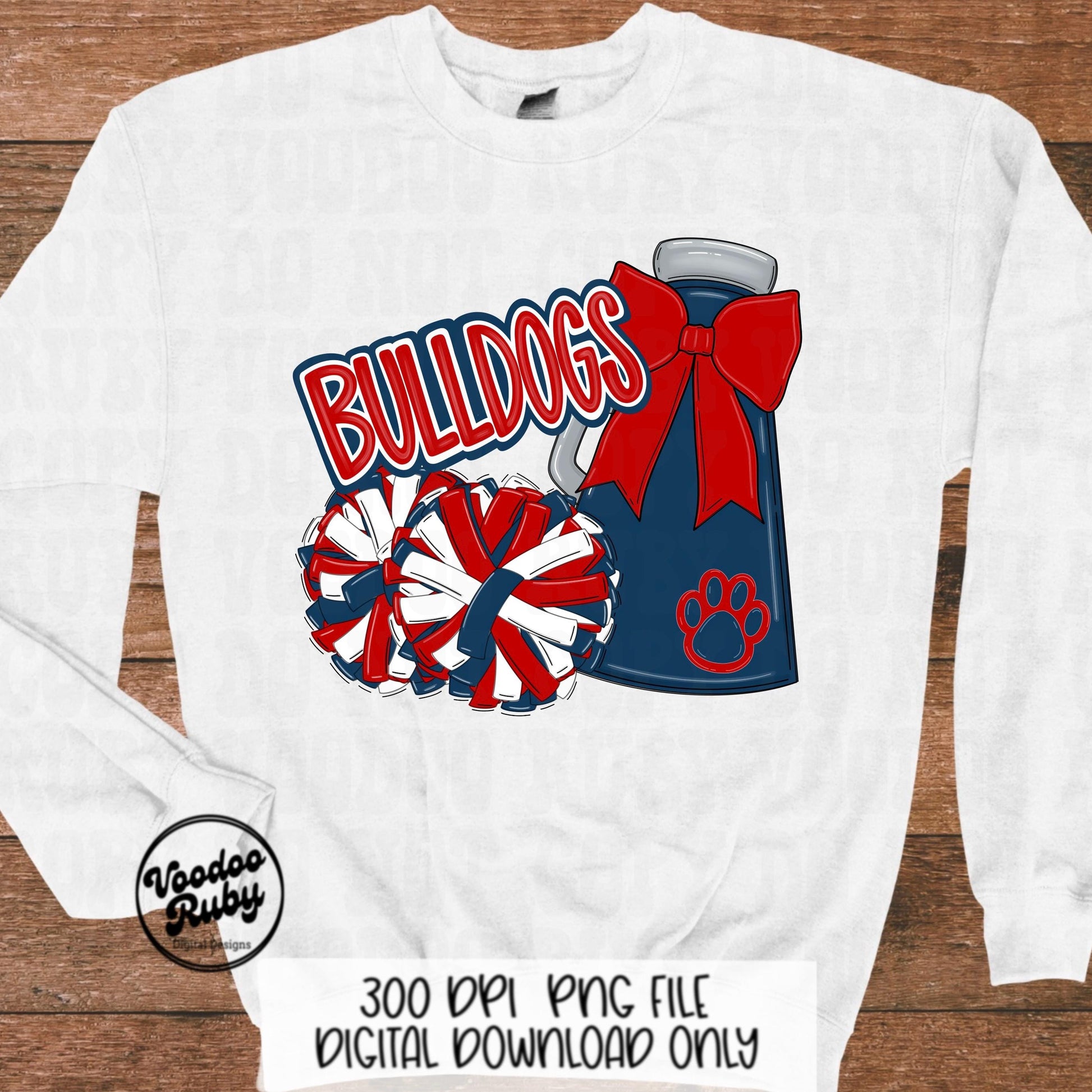 Bulldogs Cheer Mascot PNG: Red and Blue Sublimation Design (Digital Download)