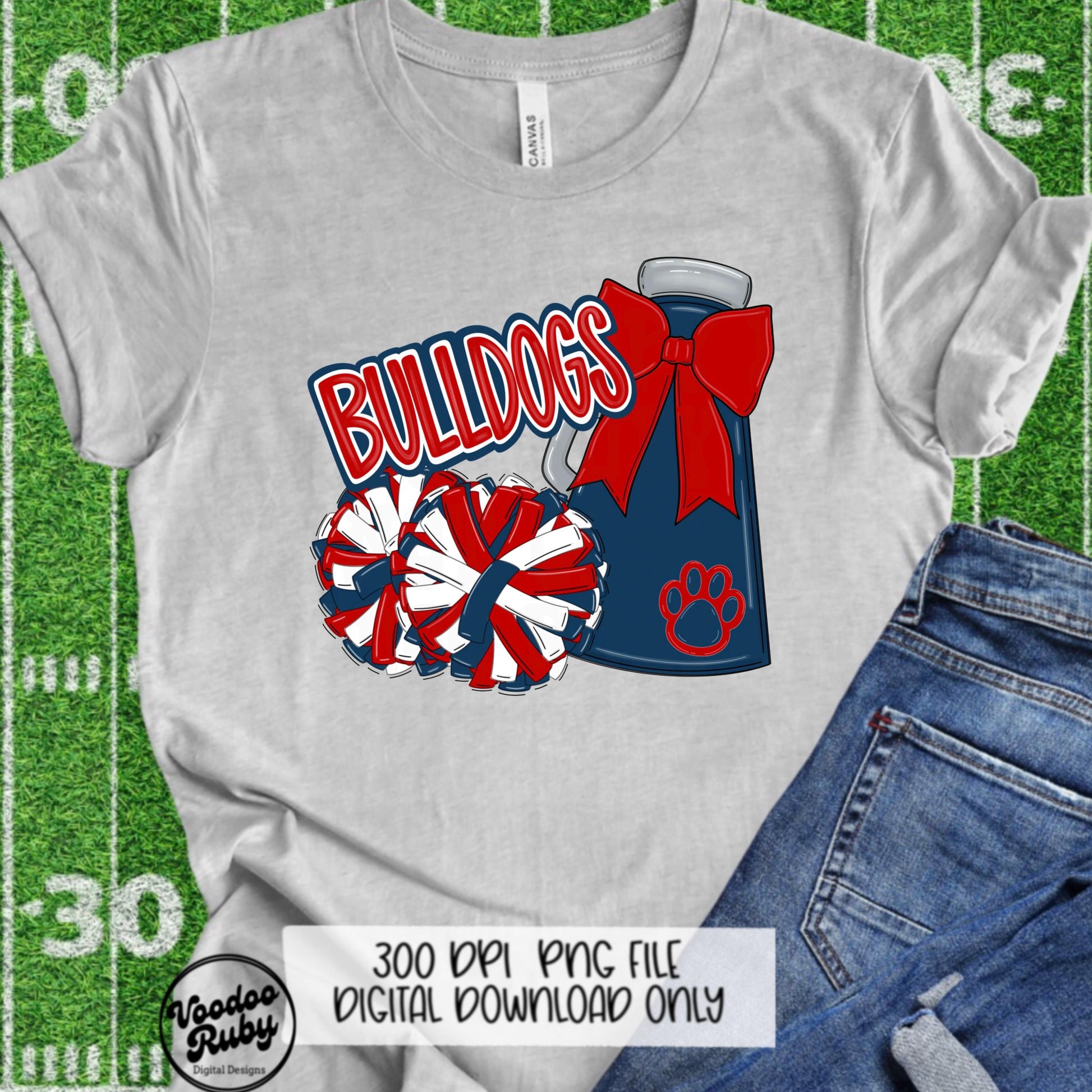 Bulldogs Cheer Mascot PNG: Red and Blue Sublimation Design (Digital Download)