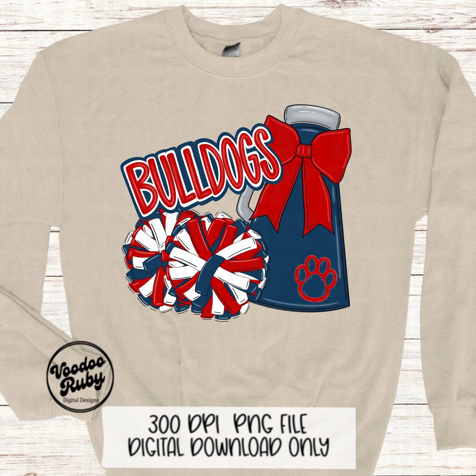 Bulldogs Cheer Mascot PNG: Red and Blue Sublimation Design (Digital Download)